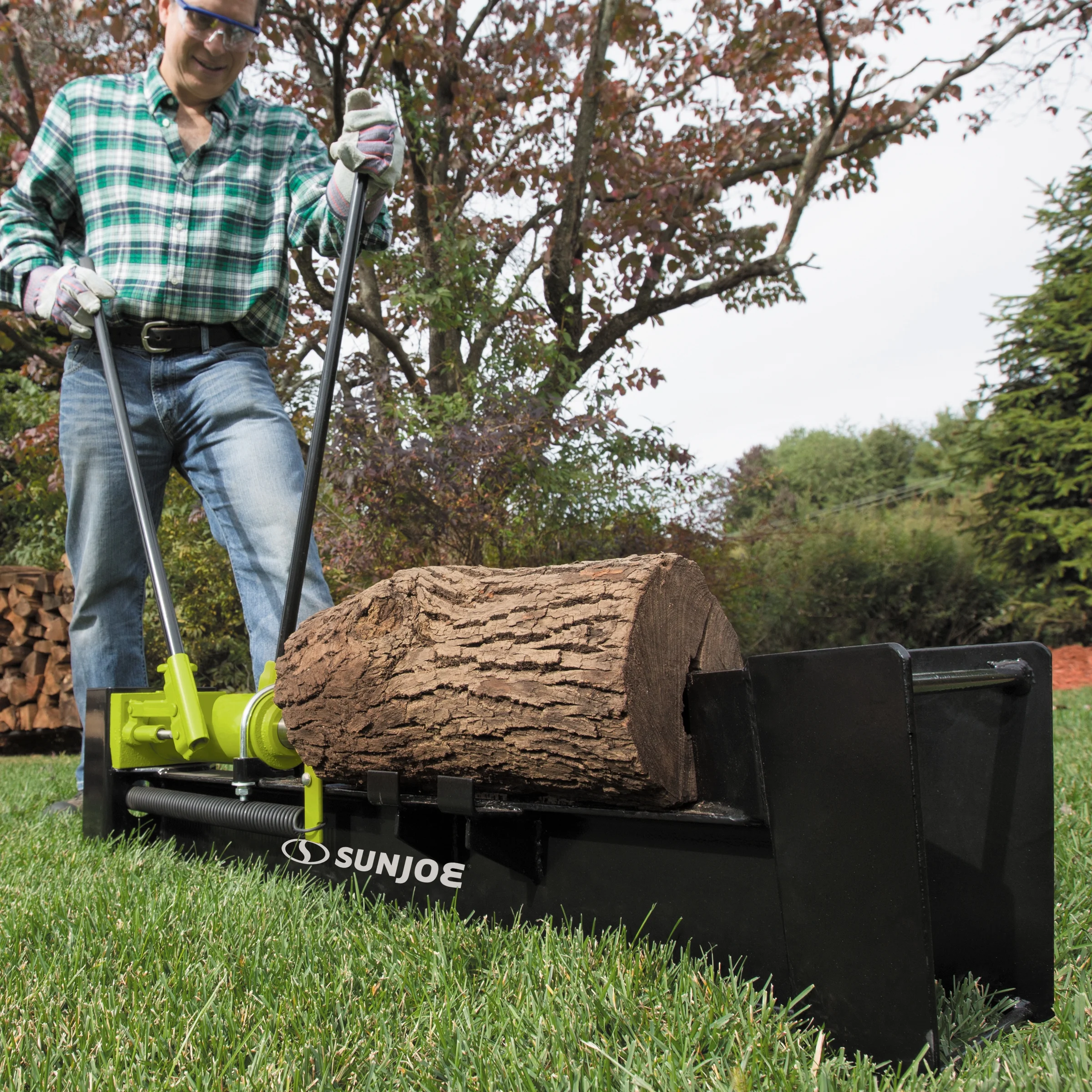 Sun Joe Hydraulic Steel Beam Log Splitter, 10 Ton Capacity Firewood Tool, Green, LJ10M