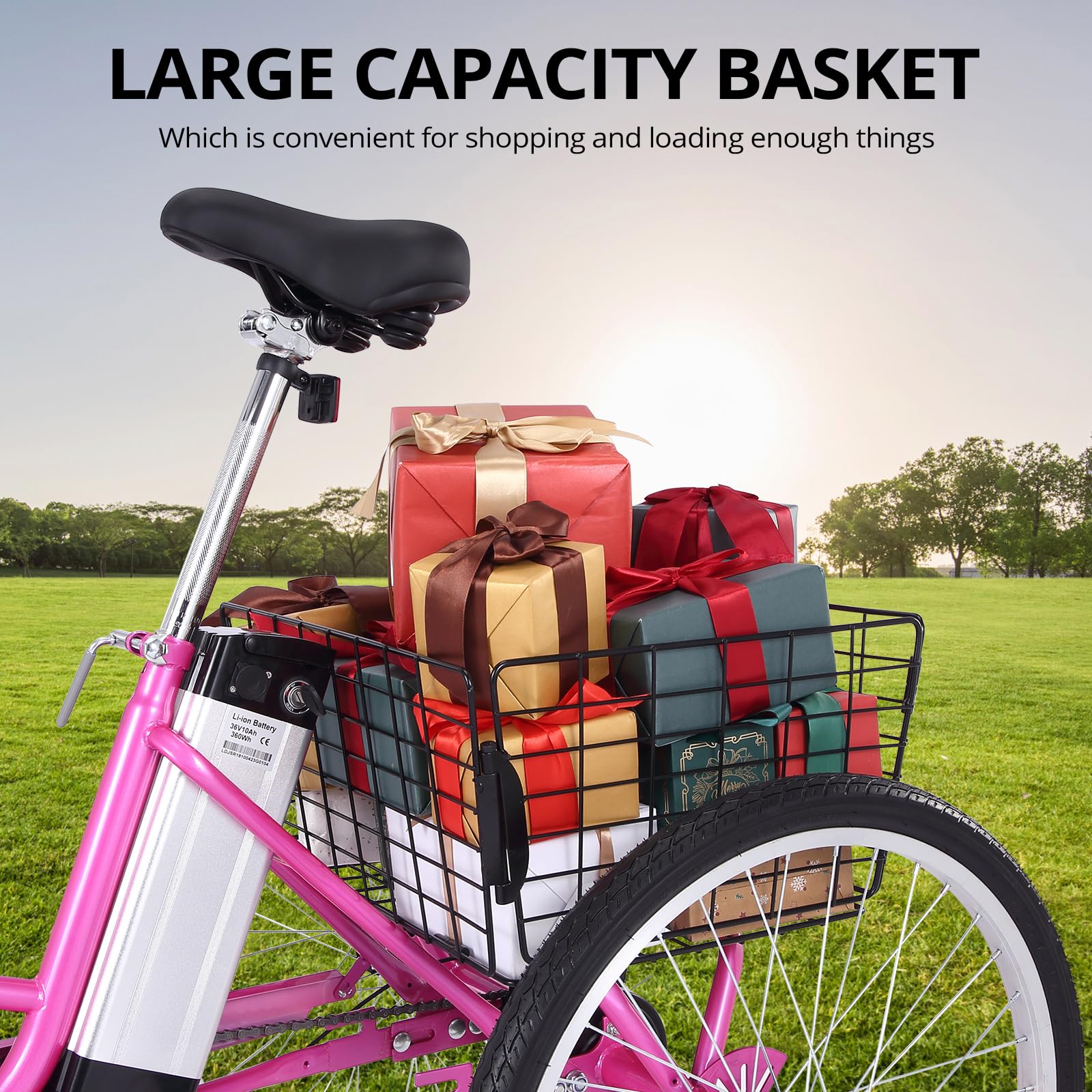 Electric Tricycle for Adults, 7 Speeds Folding Electric Trike, 24 Inch 3 Wheel Motorized Bicycle w/ 36V 10AH Removable Battery, E Trikes…