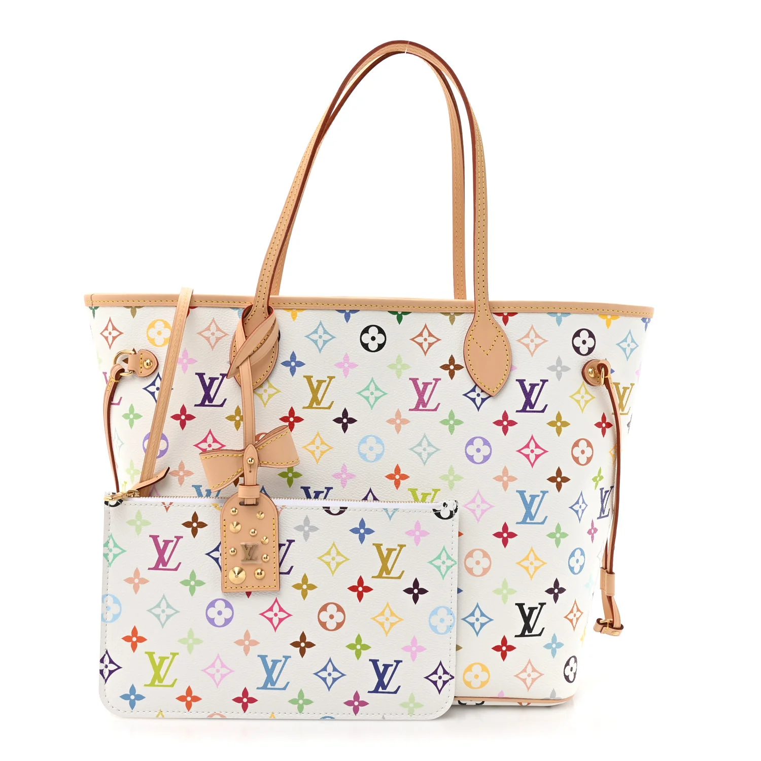LV x TM Monogram Multicolor Neverfull MM White