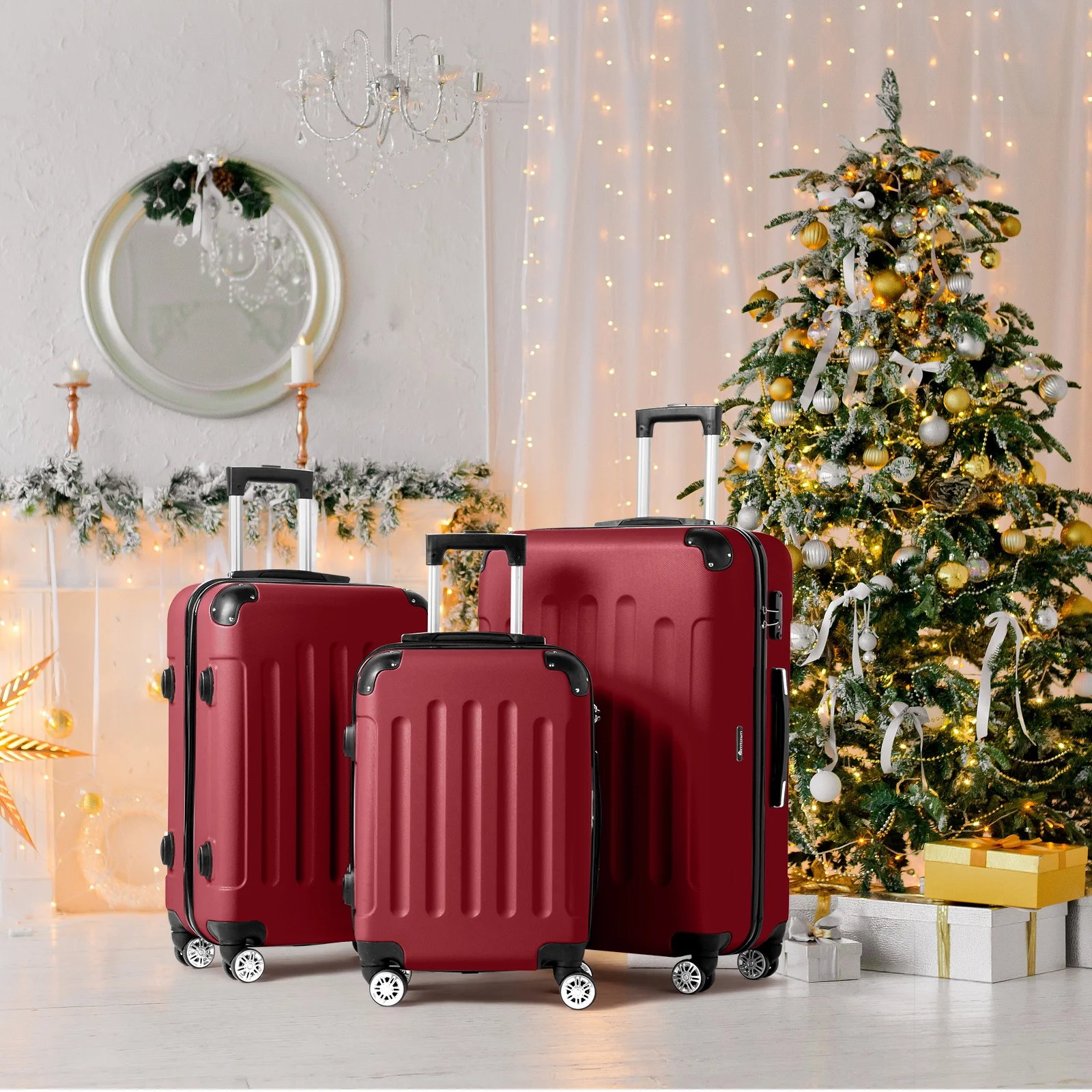 Zimtown Luggage 3 Piece Set Suitcase ABS Hardside Lightweight with TSA Lock Spinner Wheels, Beige