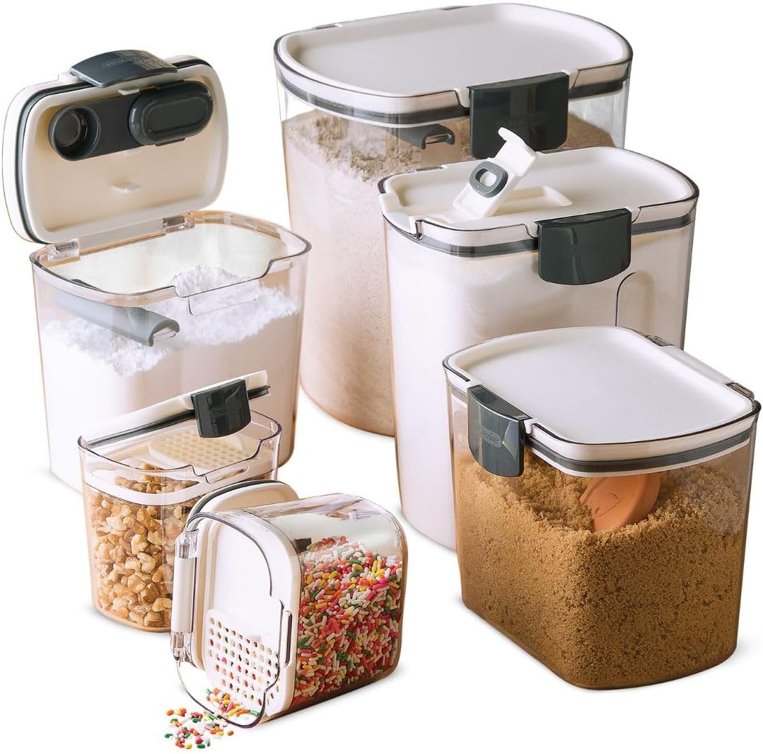 Progressive ProKeeper Baker's Airtight Kitchen Storage Canister Container Set for Flour, Sugar & More, Keeps Ingredients Fresh, with Accessories (Multicolor, 6-Piece)