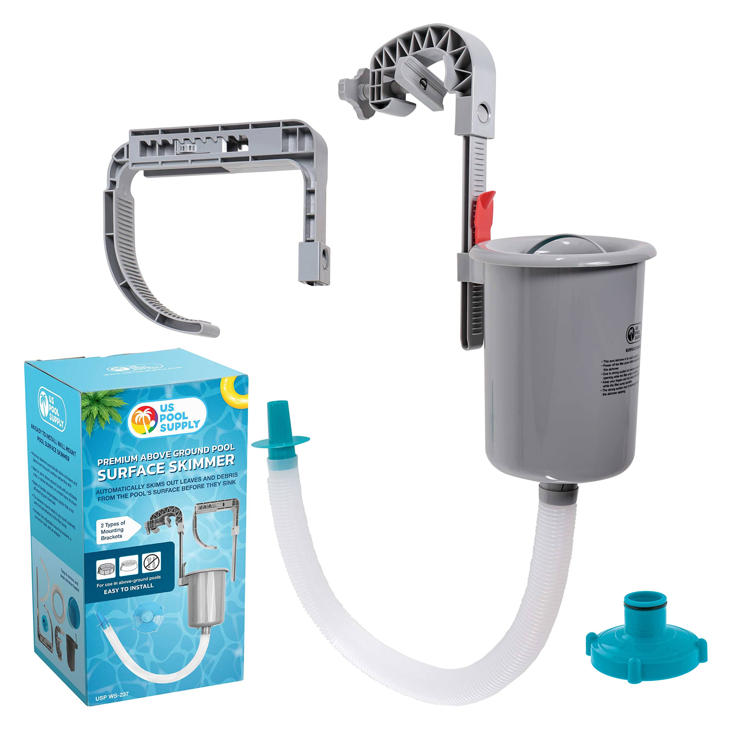 U.S. Pool Supply Premium Above Ground Pool Surface Skimmer, Wall Mount - Cleans Automatically, Attach to Inflatable Collars, Tubular & Metal Frame