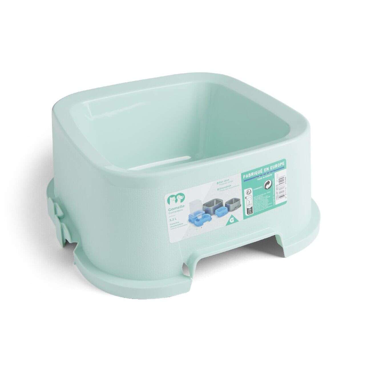 Gamelle carrée pour chien plastique vert 3,2L - 29x29xH.12cm