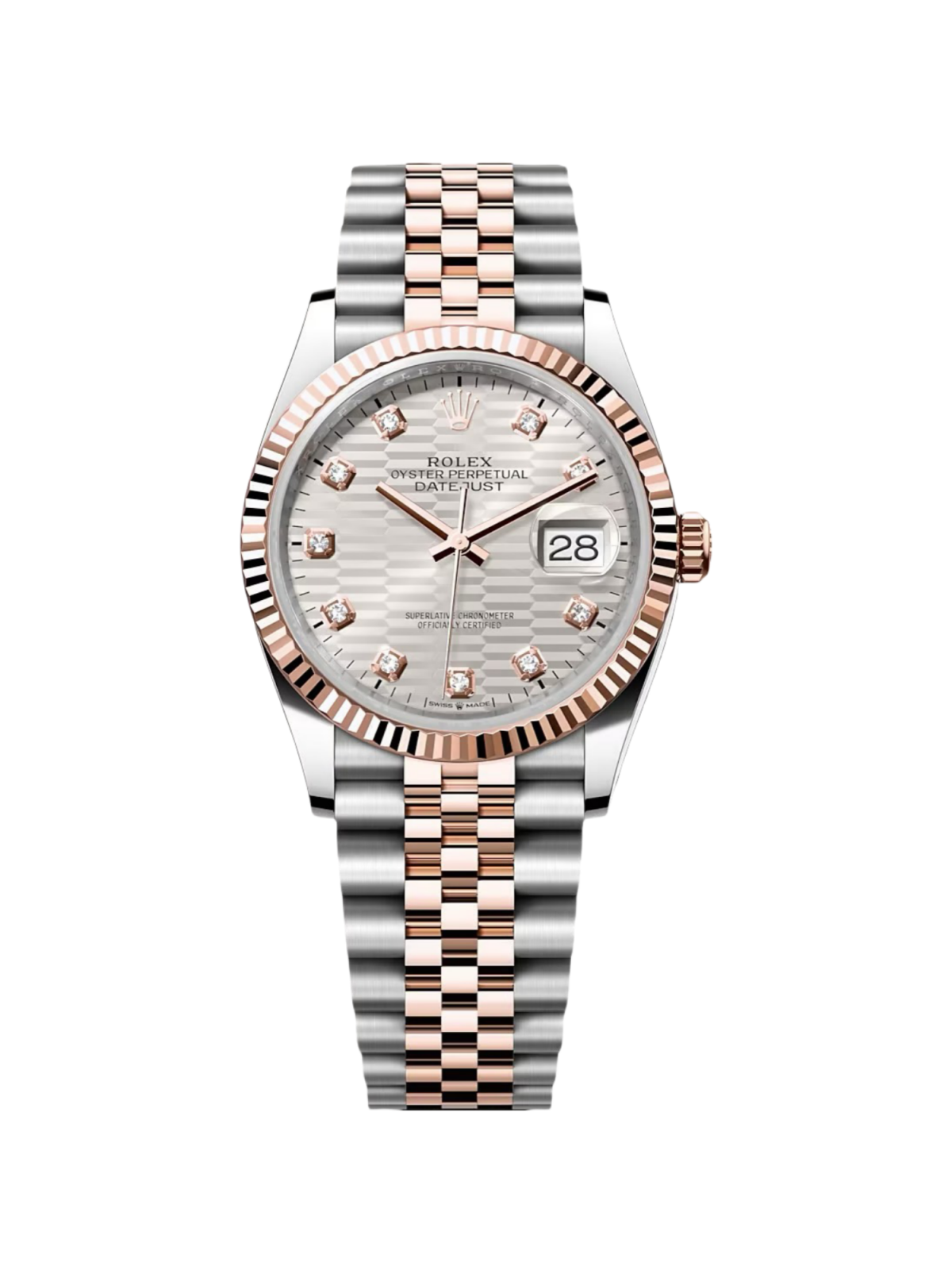 【Super Clone】RLX  Datejust 36mm 126231 Silver Fluted Motif Dial Oystersteel and Everose gold Bracelet