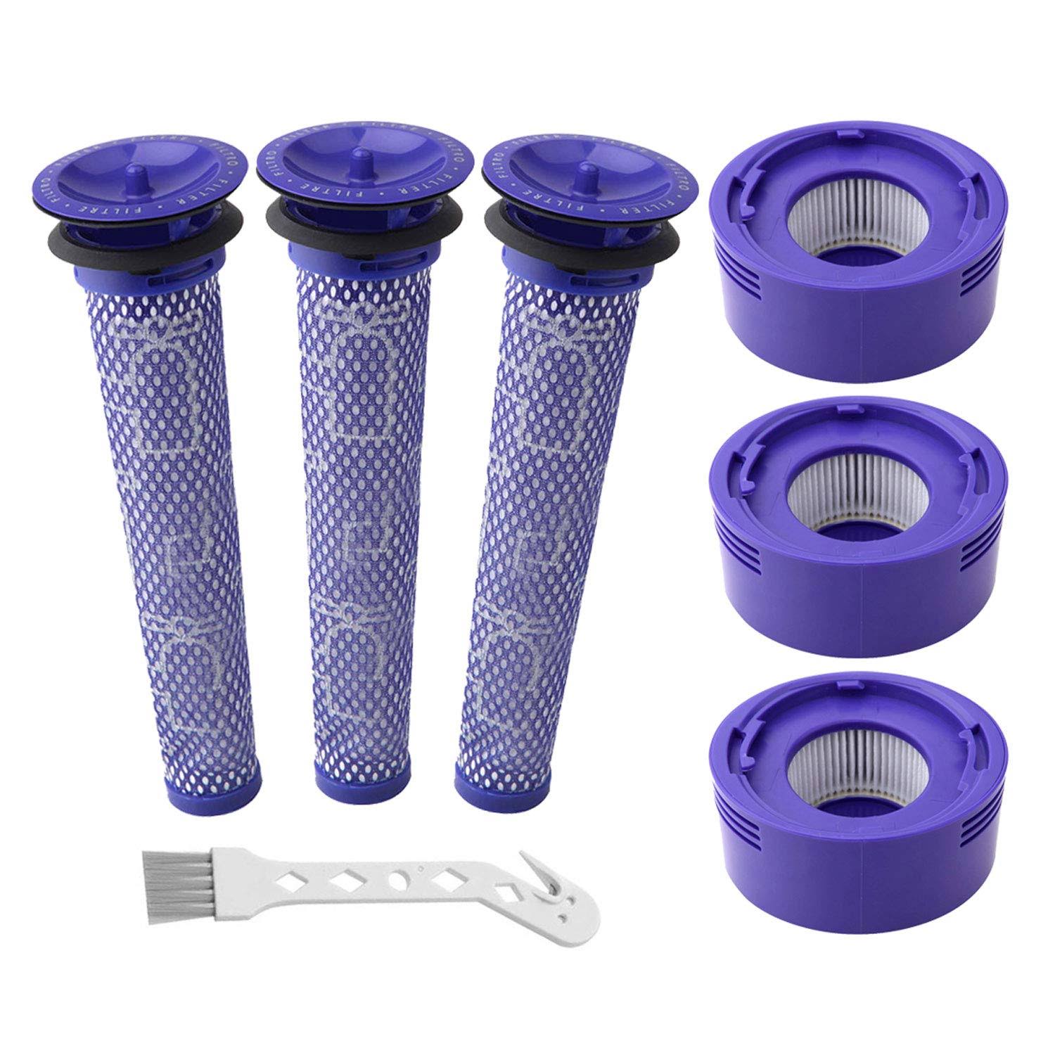 6 Pack Vacuum Filter Replacement Kit for Dyson V7, V8 Animal and V8 Absolute Cordless Vacuum, 3 Post Filter, 3 Pre Filter, replaces Part #965661-01
