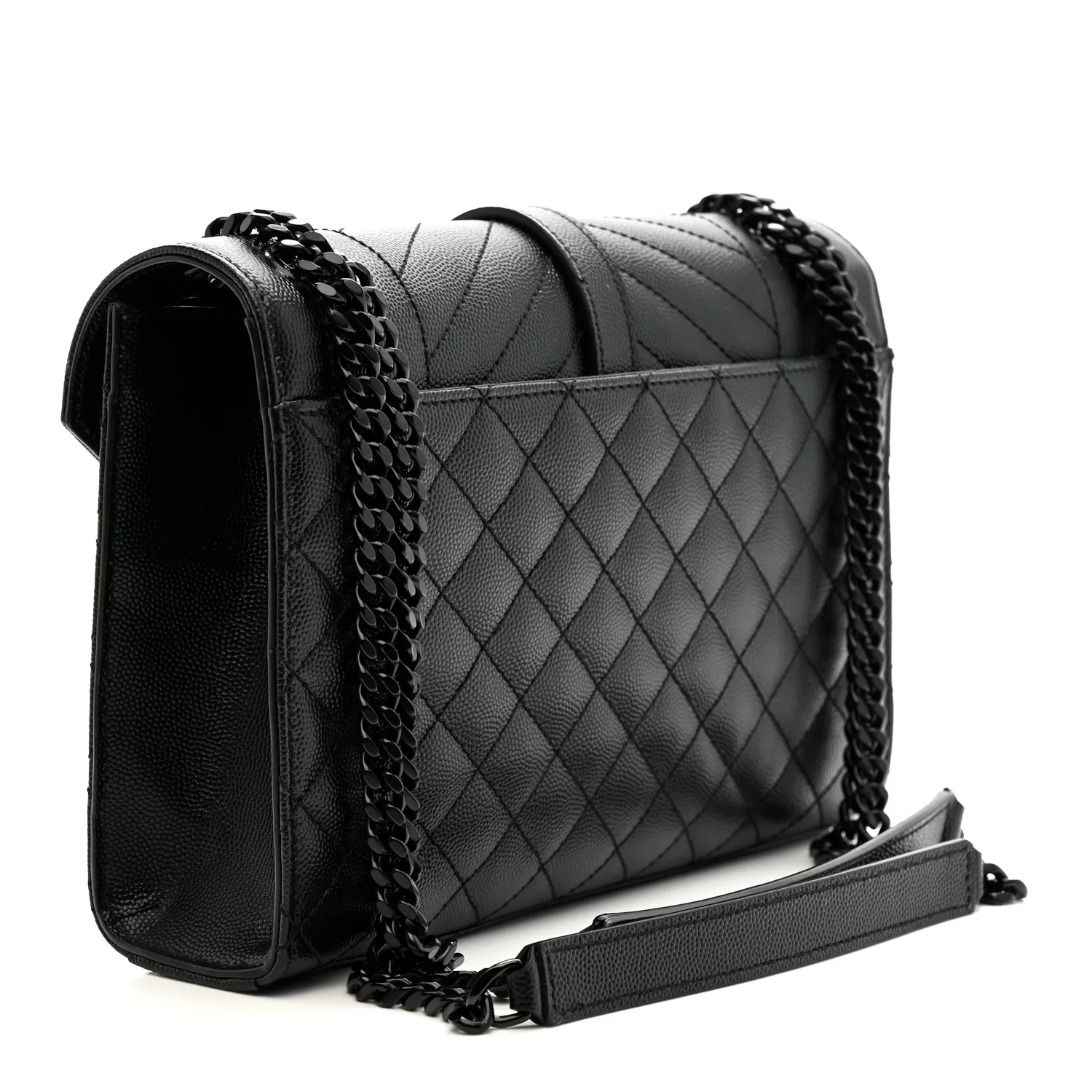 Grain De Poudre Textured Mixed Matelasse Triquilt Medium Monogram Monochrome Satchel Black
