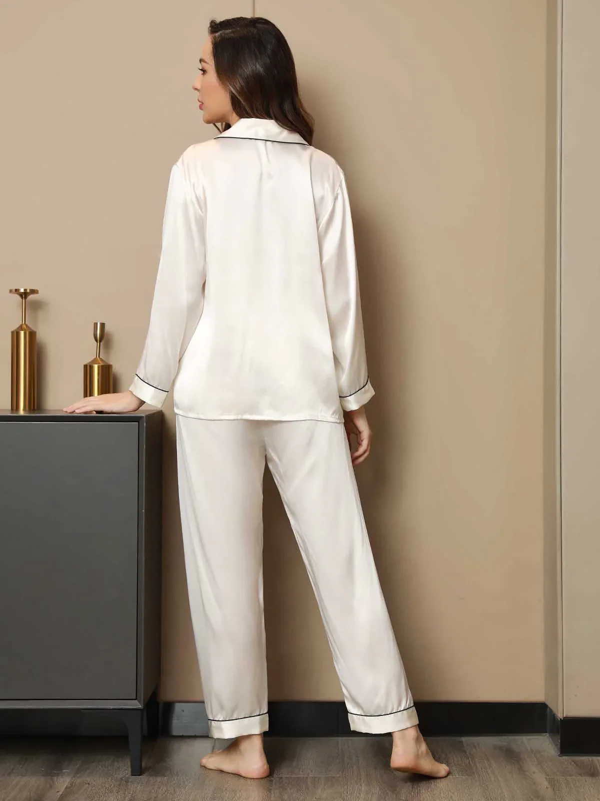 Women's Pure Silk Long Sleeve Notch Collar Pajamas Set