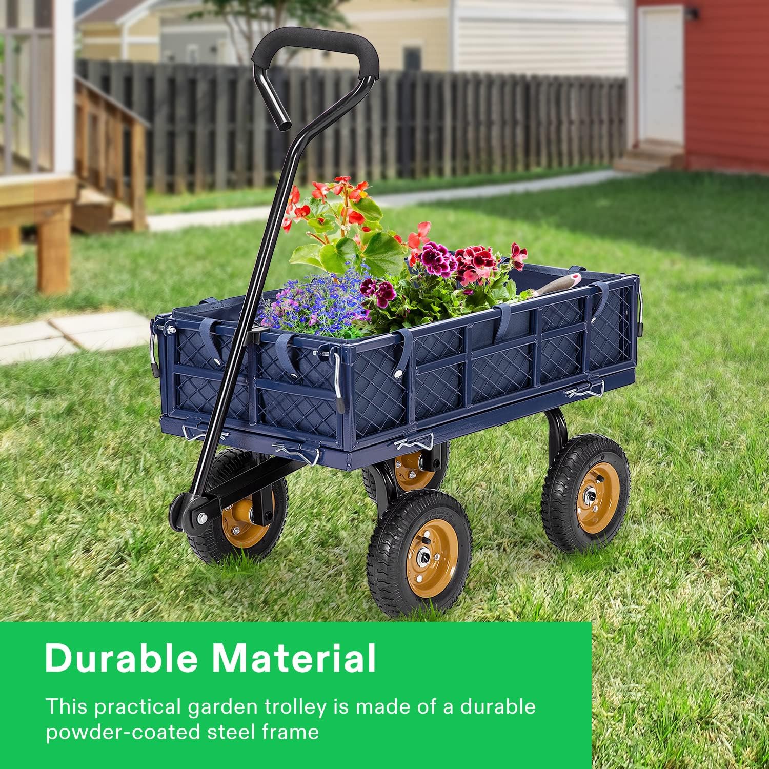 VIVOSUN Heavy-Duty Steel Garden Cart, 400-Pound Capacity, Steel Utility Garden Wagon with Removable Sides, 8