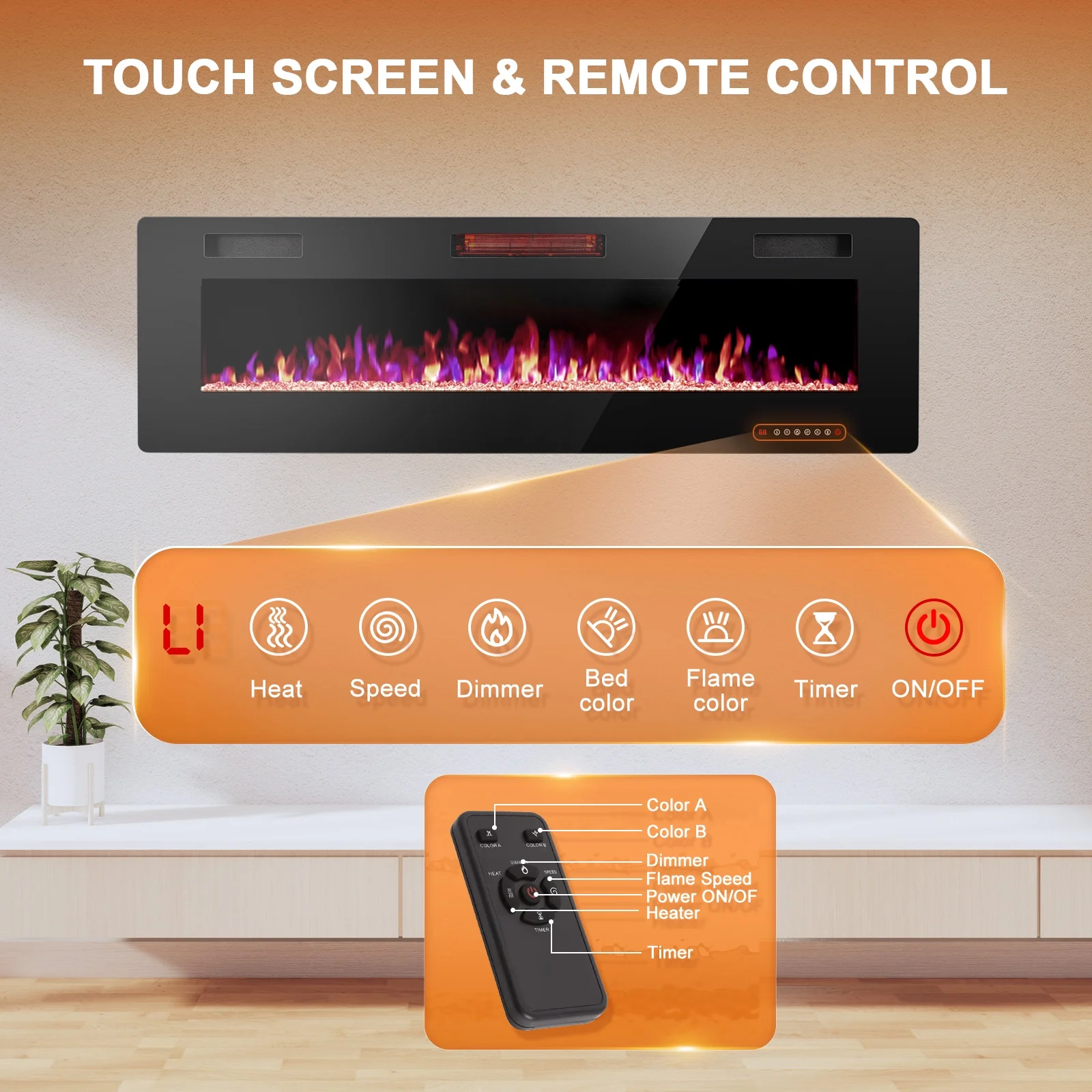 60�� Indoor Electric Fireplace Ultra Thin Fireplace, Wall Mounted Recessed Fireplace with Multiple Colors(60 in) - Image 8