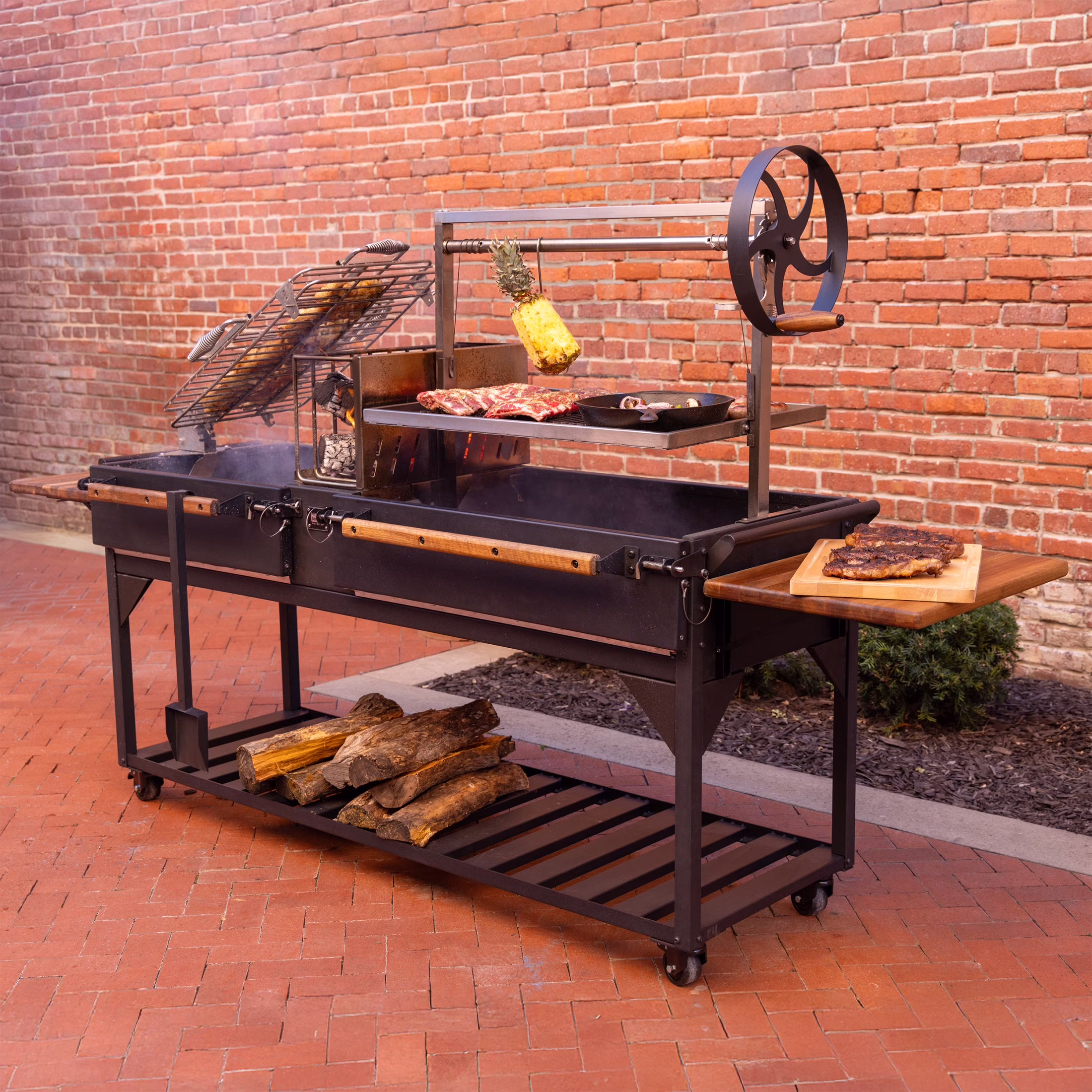 Argentine Santa Maria XL Wood Fire Charcoal Steel Grill, Asado Clamp