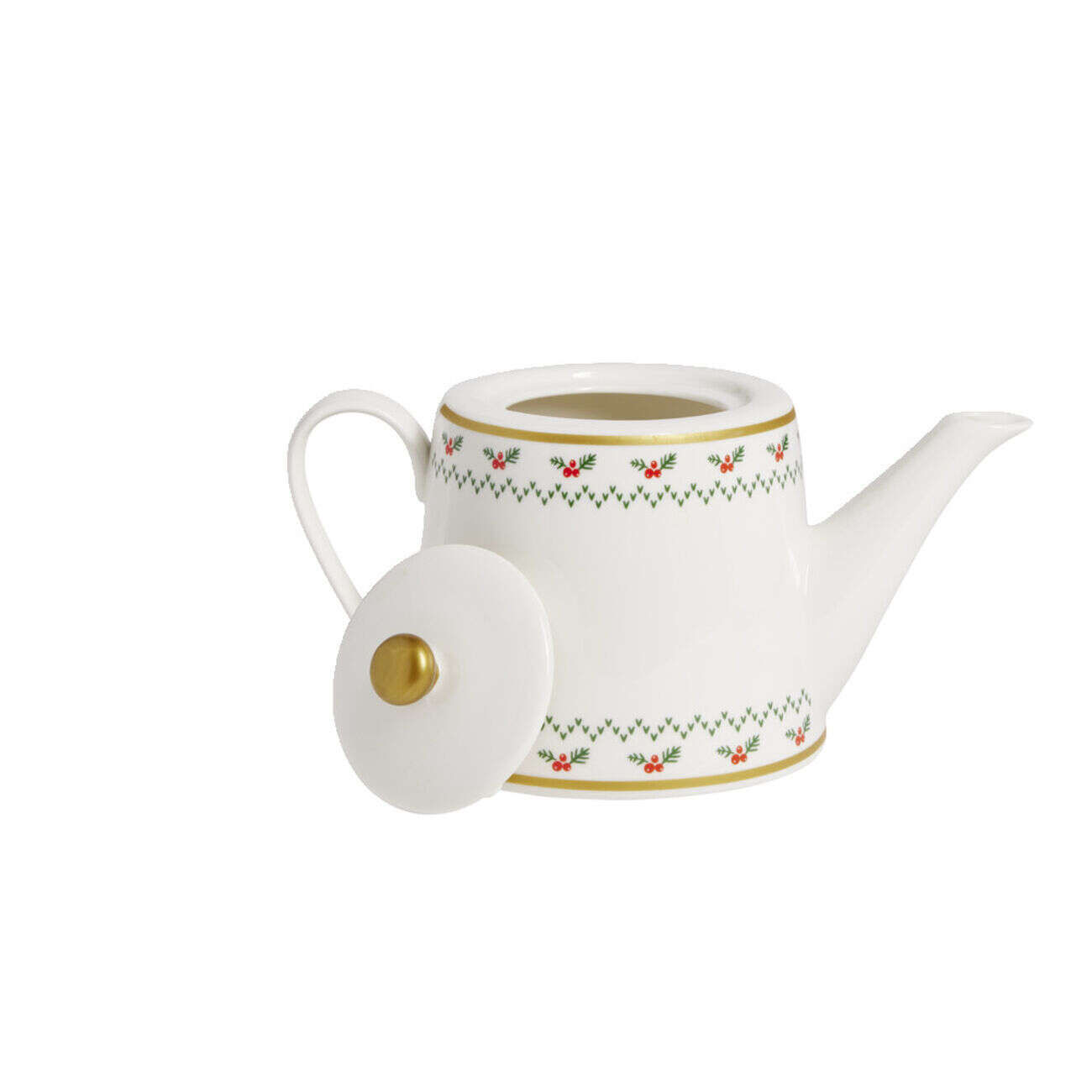 Theière de Noël 1,2L blanche et dorée motifs houx