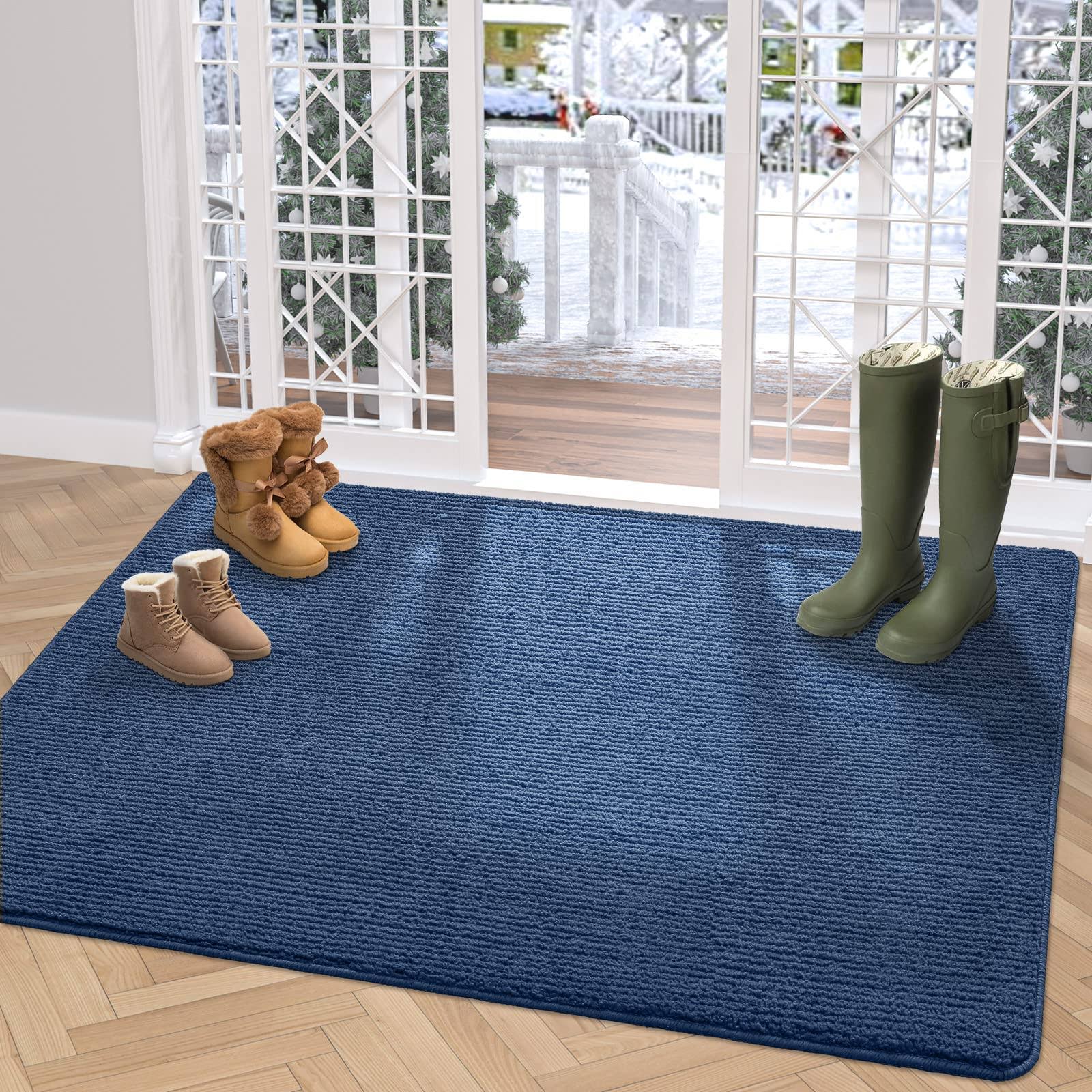 DEXI Door Mat Entryway Doormat Front Entrance Non-Slip Low Profile Washable for Inside Entry 31.5 inchx47 inch,Blue 31.5 inchx47 inch Blue