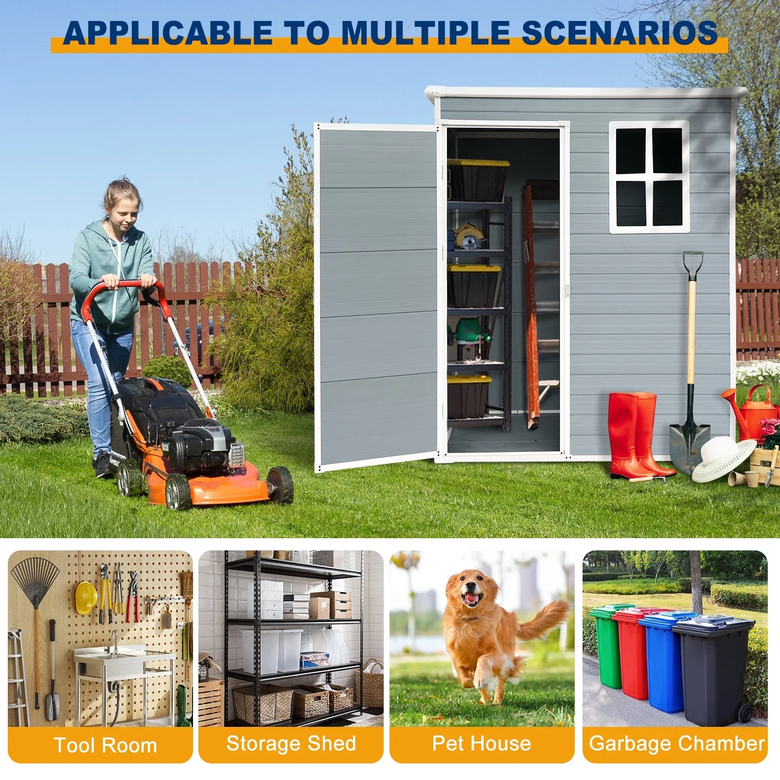5'��3' Outdoor Storage Shed, Resin Storage Cabinet, Garden Tool Shed with Double Lockable Doors, Organizer Cabinet for Patio Yard, Gray
