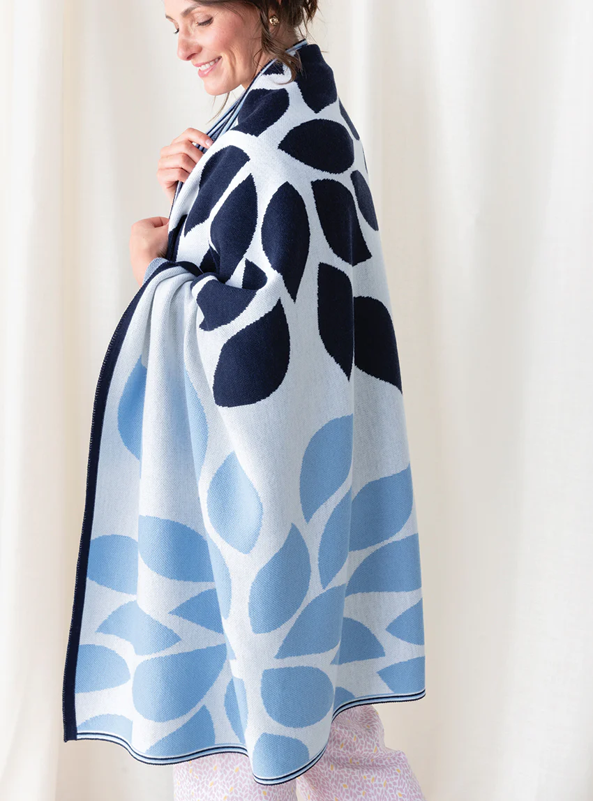 Plaid adulte en laine mérinos bleu