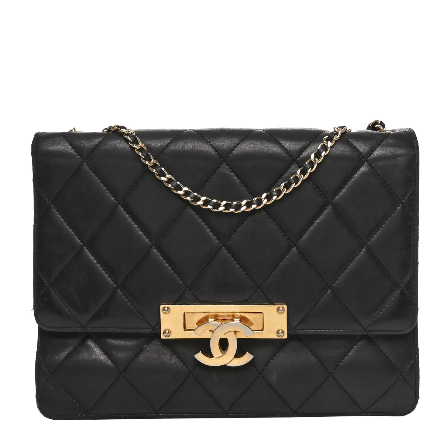 Lambskin Quilted Medium Golden Class Flap Black