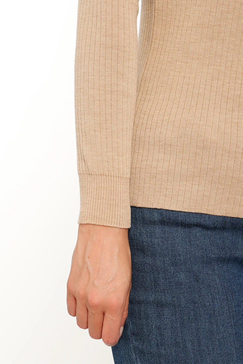 Pull chaussette femme en laine mérinos beige