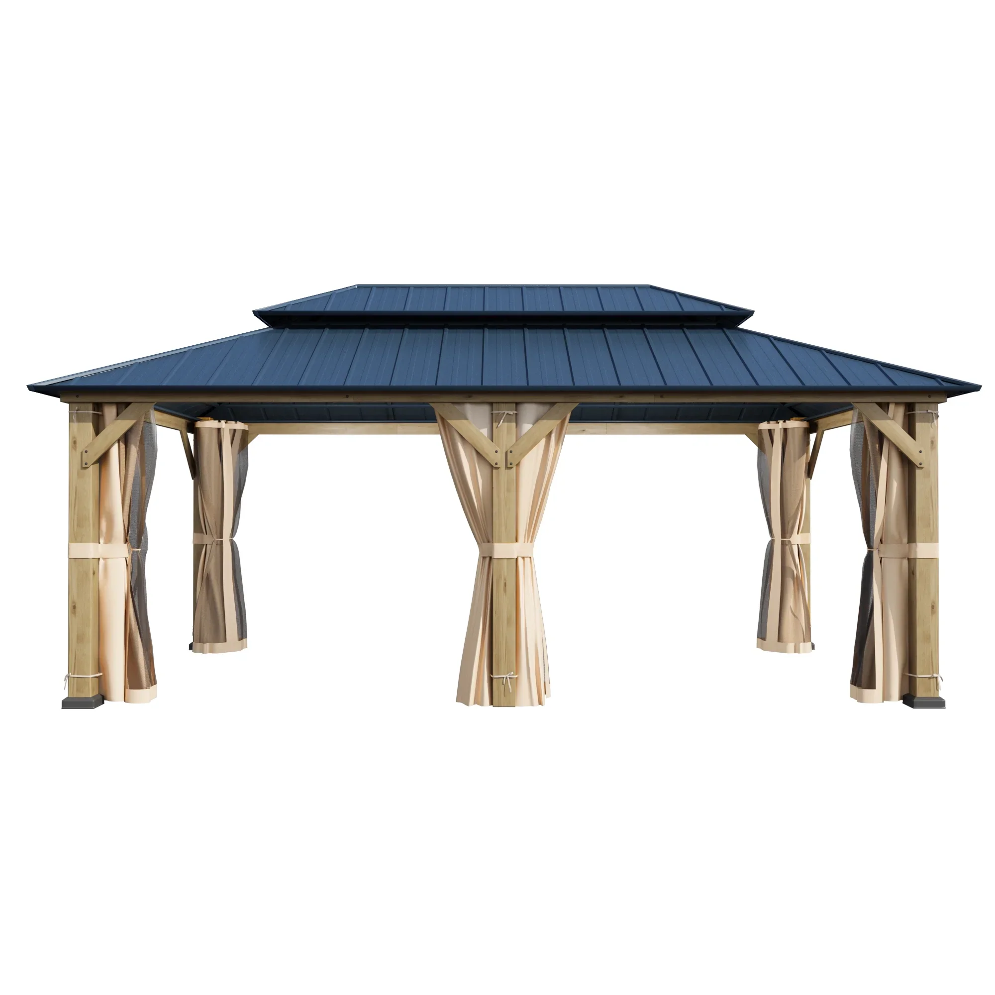 Hommow 12' x 20' Outdoor Gazebo&Cedar Wood Framed Hardtop Gazebo w/Powder Coated Metal Roof for Gardens Patios Gray
