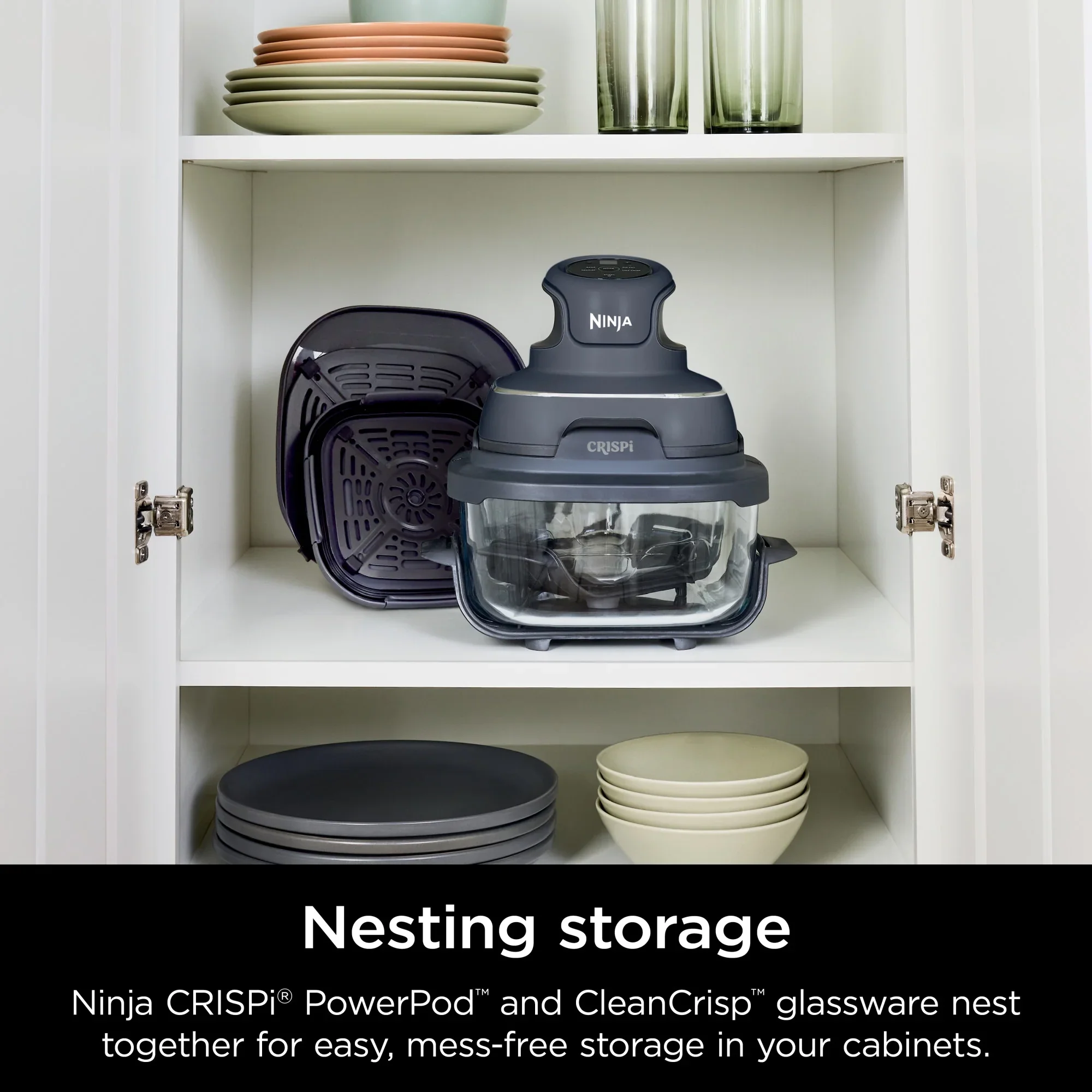 Ninja Crispi 4-in-1 Portable Glass Air Fryer Cooking System, 4-Qt & 6-Cup Containers, Cyberspace