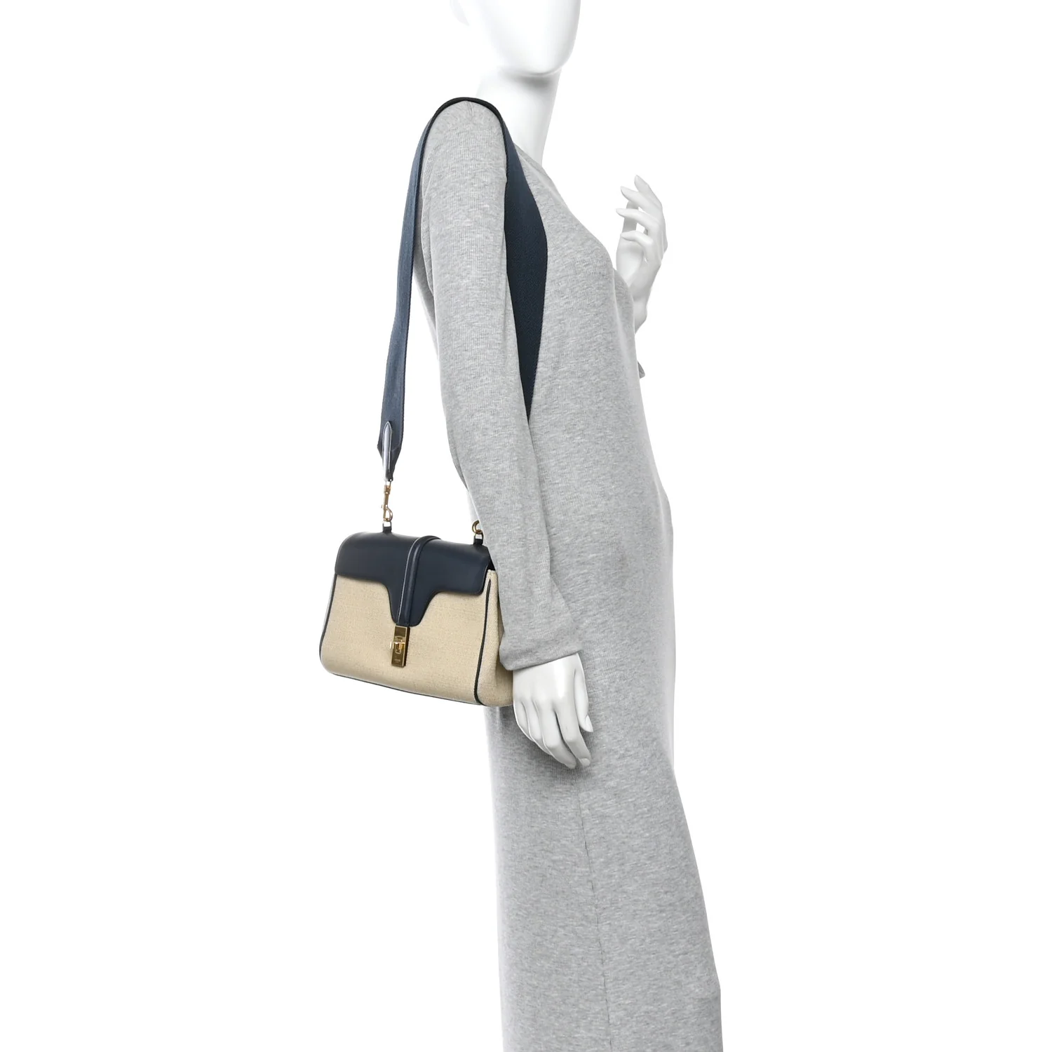 Canvas Calfskin Teen Soft 16 Shoulder Bag Vanilla Navy