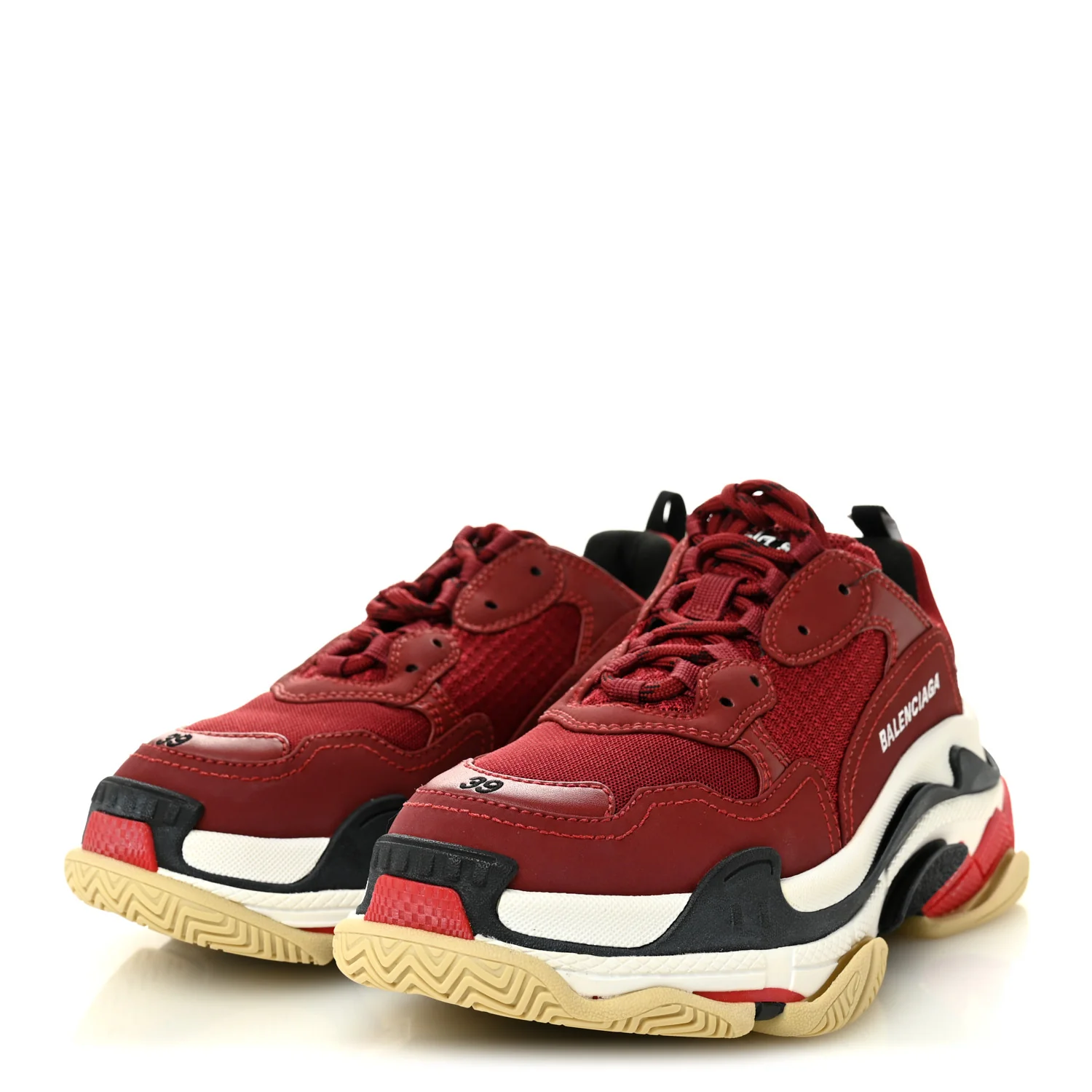 Fabric Mesh Washed Effect Womens Triple S Sneakers 39 Bordeaux Tricolor