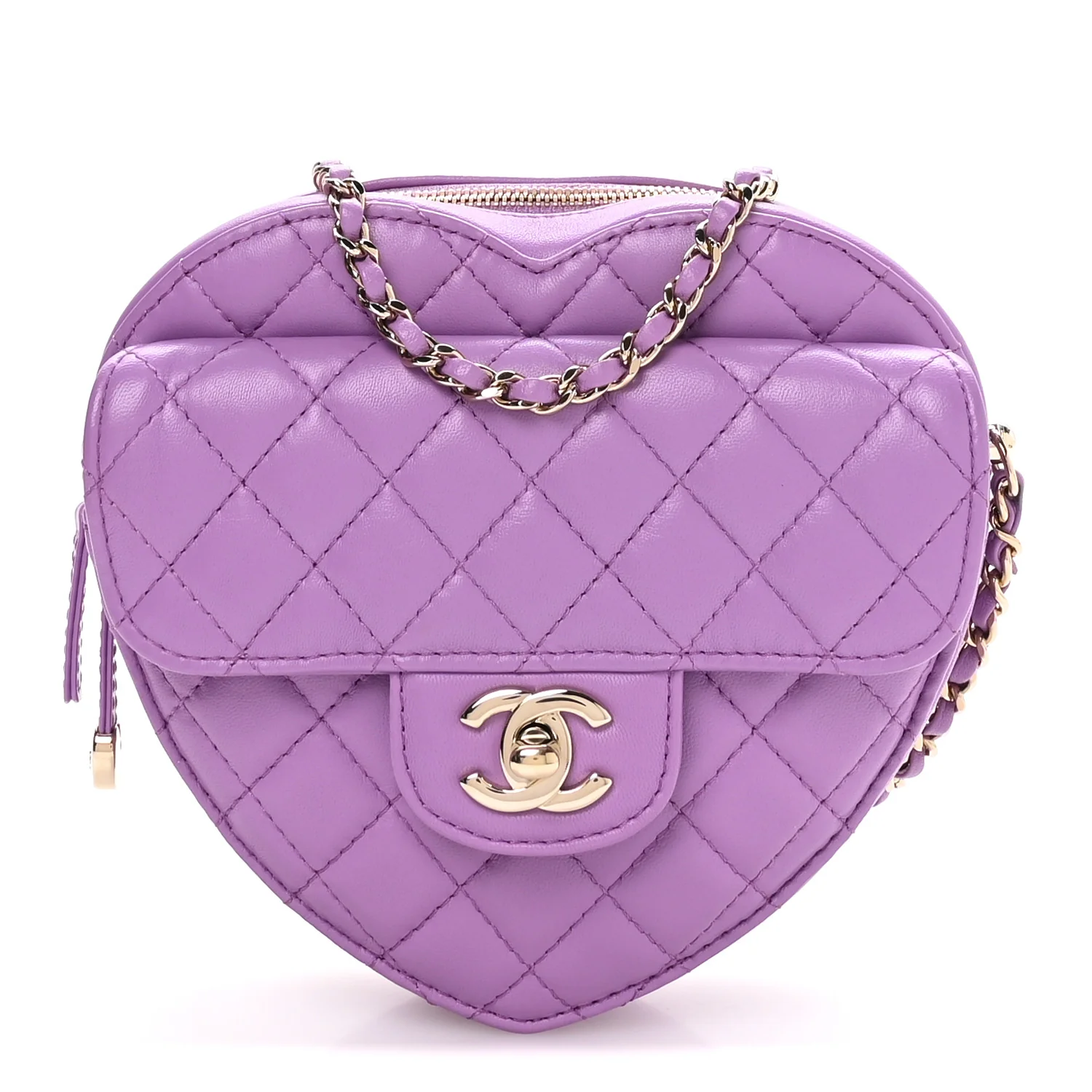 Lambskin Quilted CC In Love Heart Bag Purple
