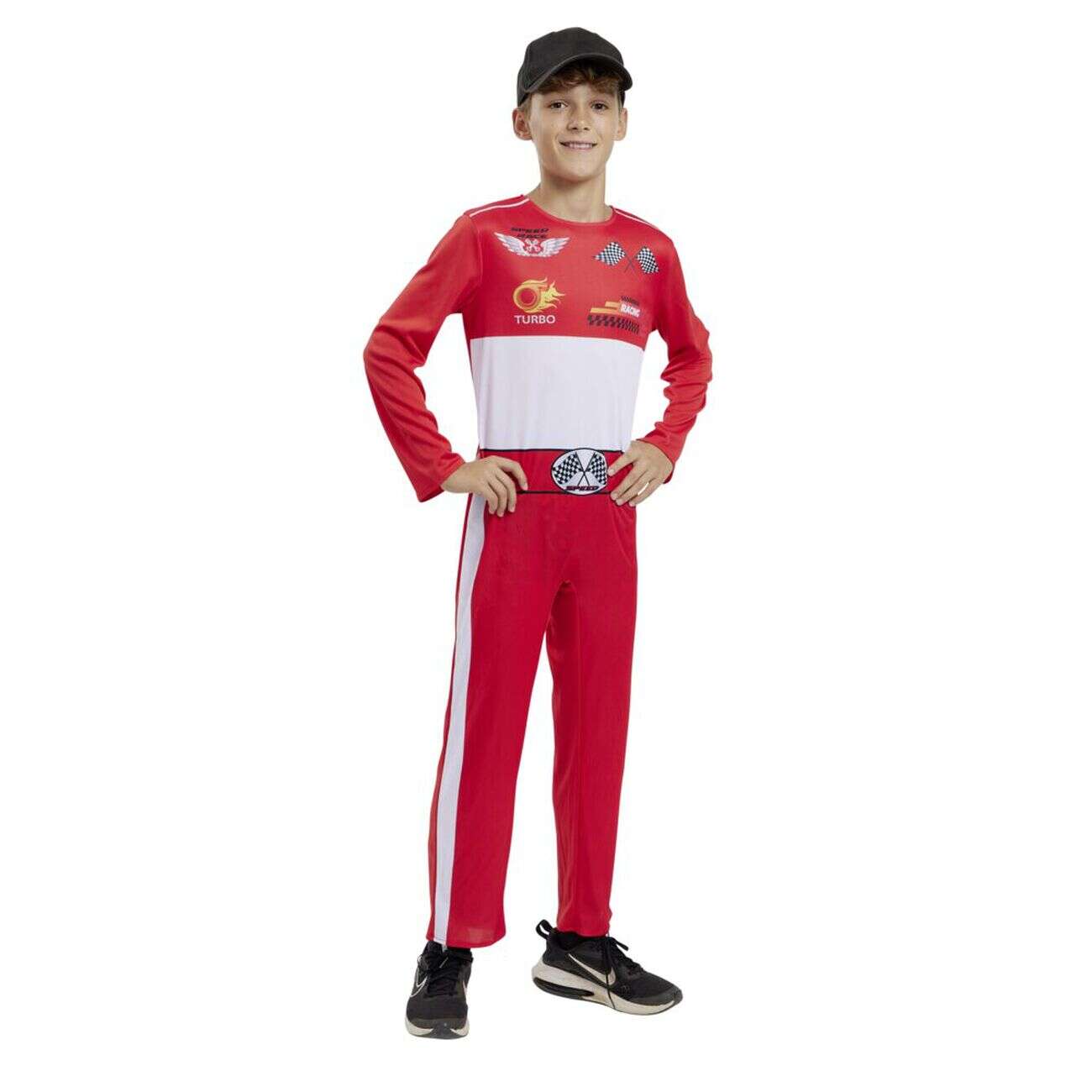 Déguisement enfant pilote de course combinaison rouge (7/10ans ou 11/14)