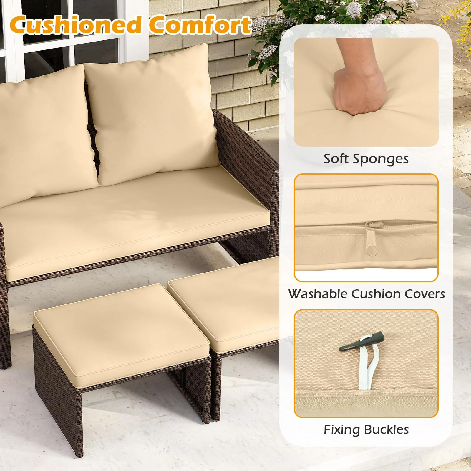 Tangkula 3 Pieces Patio PE Wicker Furniture Set with Cushions