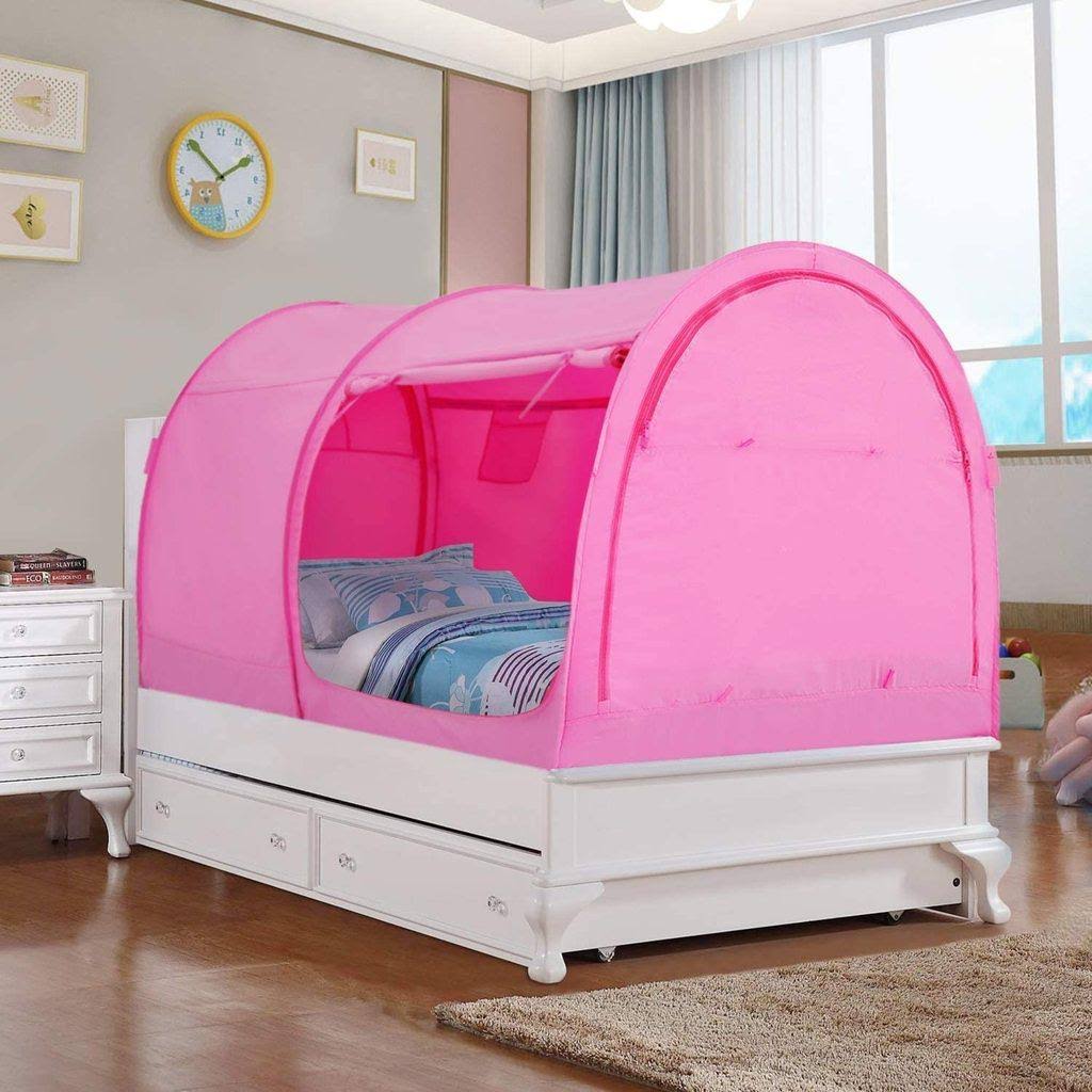 Alvantor Bed Canopy Tents Dream Privacy Space Full Size Sleeping Tents Indoor Pop Up Portable Frame Curtains Breathable Pink Cottage (Mattress Not