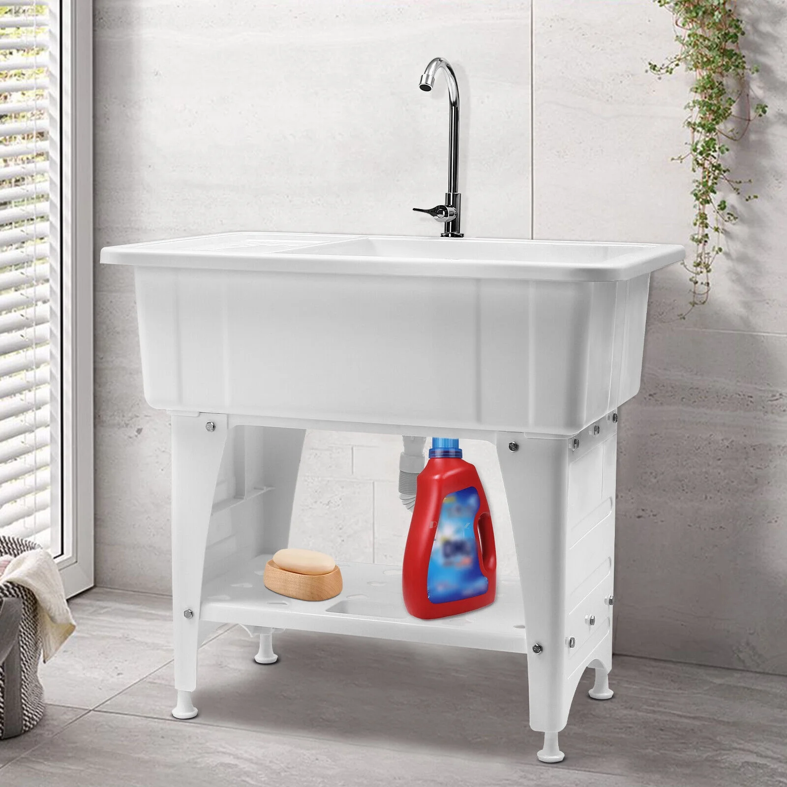 Laundry Sink Freestanding Plastic Indoor and Outdoor Utility Sink with Washboard(1) - Image 5