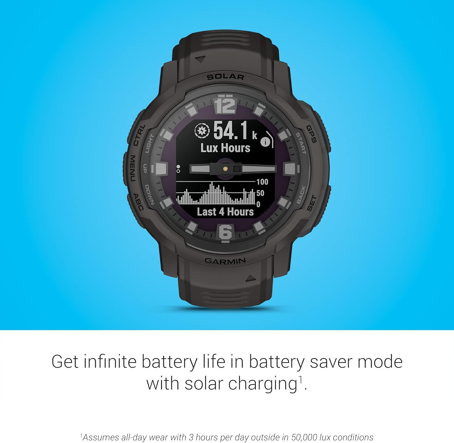 Garmin Instinct Crossover Solar  Rugged Hybrid Smartwatch with Solar Charging Capabilities  Analog Hands and Digital Display  Graphite