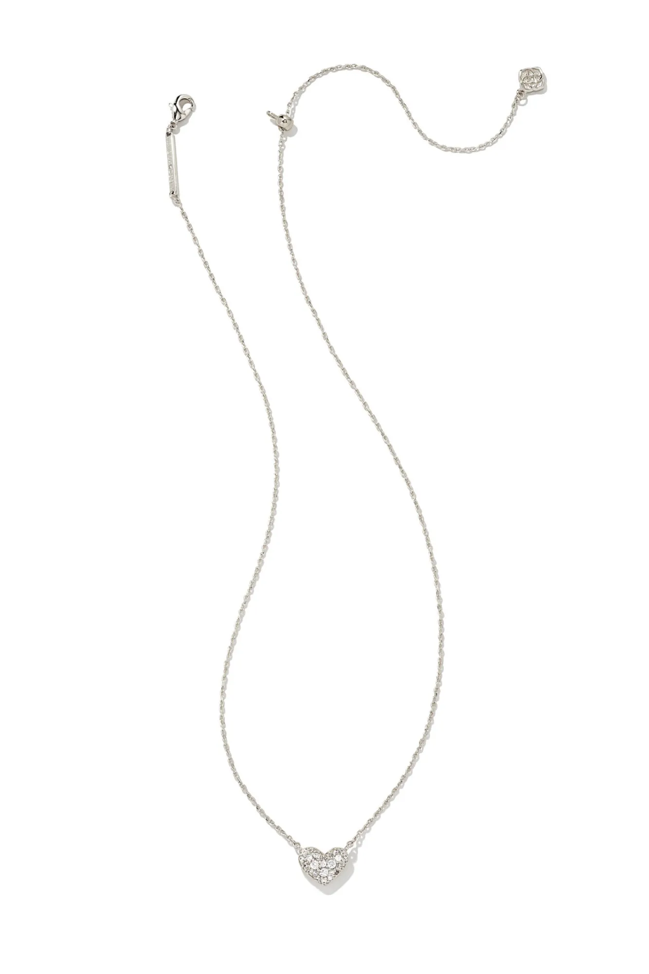KENDRA SCOTT Ari Silver Pave Crystal Heart Necklace Rhodium Metal White Crystal