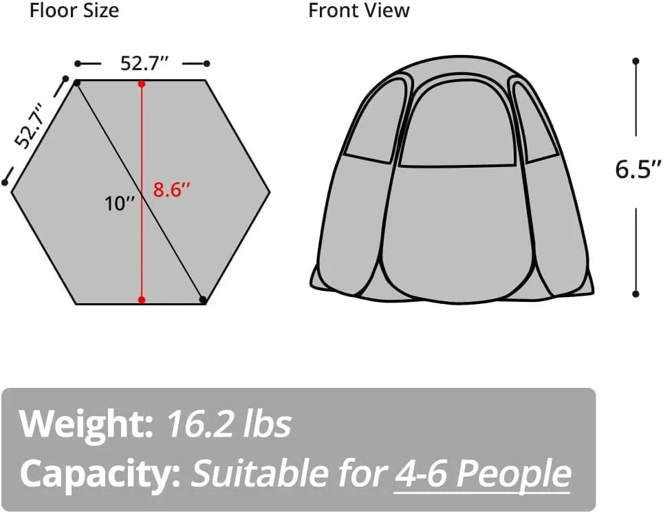Gazebo moustiquaire pouvant accueillir 6, 10 ou 15 personnes. Tente de style igloo avec moustiquaire latérale. Idéal