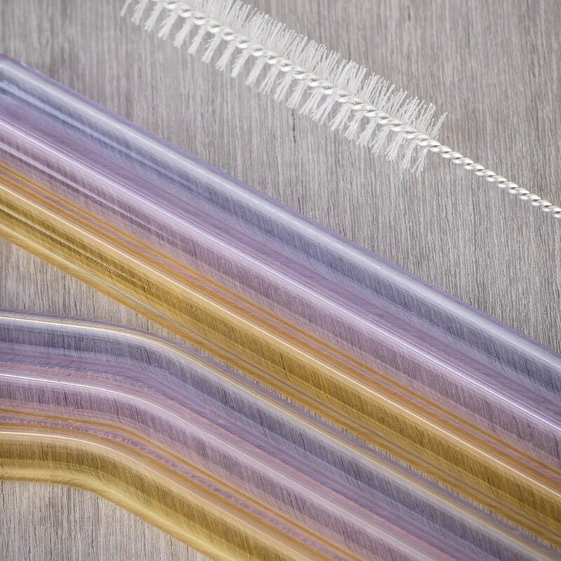 Rainbow sugerør i glass 21,5 cm 6 stk lilla/rosa/gul