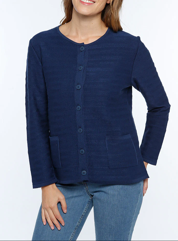 Cardigan femme en coton bleu marine