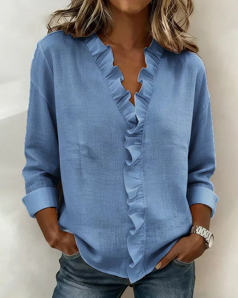 Claire™ | Blouse à encolure en V et volants délicats