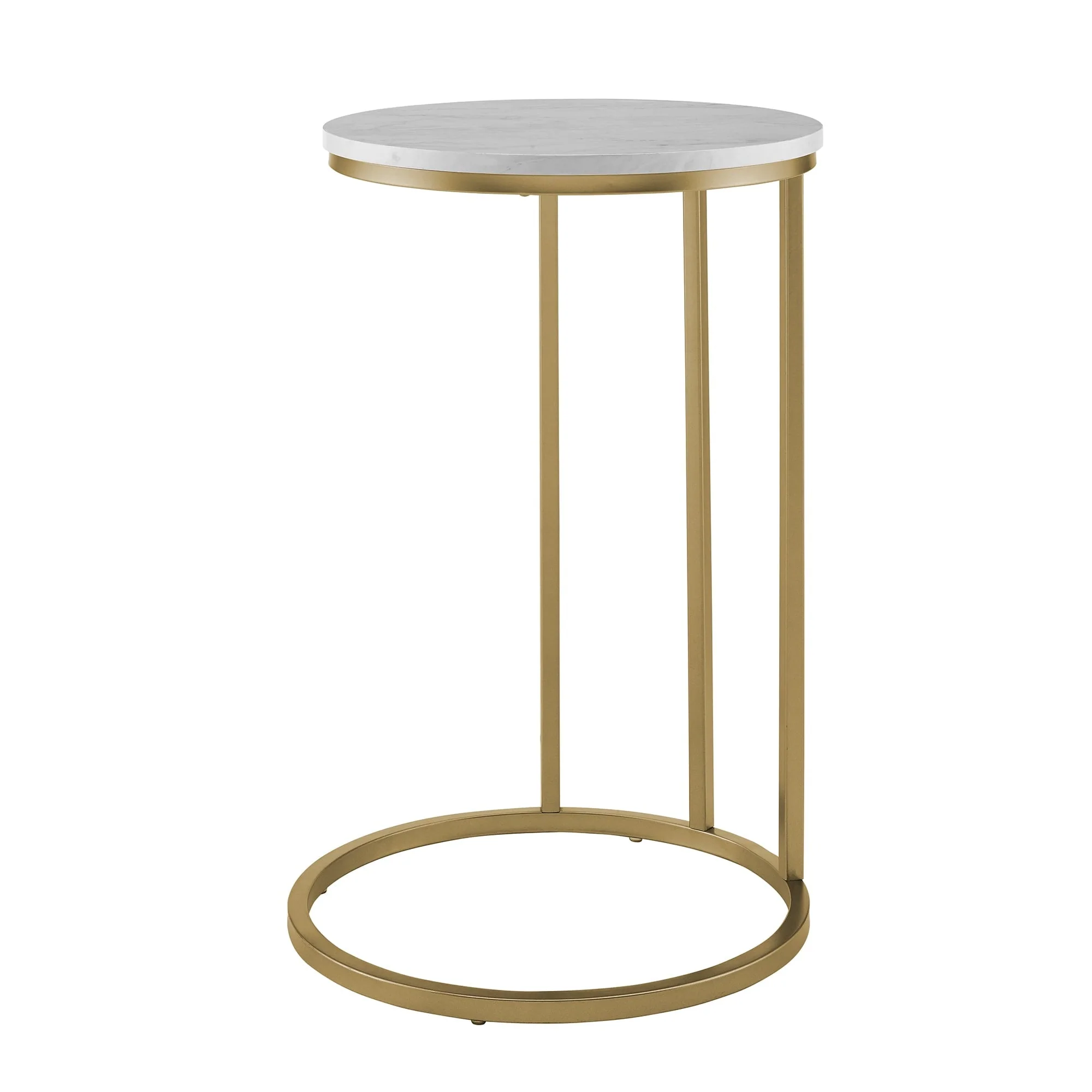Ember Interiors Modern Glam Athena C Shaped End Table, Faux Marble/Gold(Clear / Chrome) Image 5