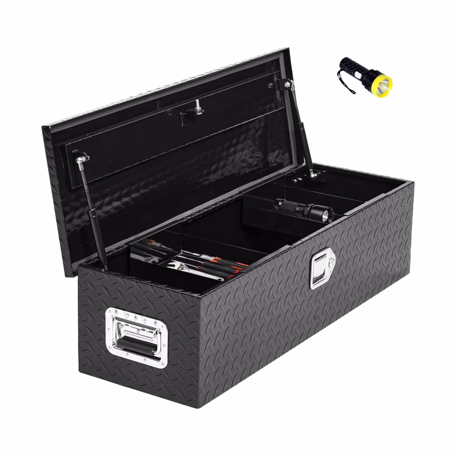 Aluminum Diamond Plate Tool Box 13x13x30 Inch, Heavy Duty Truck Toolbox with Sliding Shelf, Waterproof Truck Storage Organizer Chest for Pick Up Truck RV Trailer with Lock & Keys