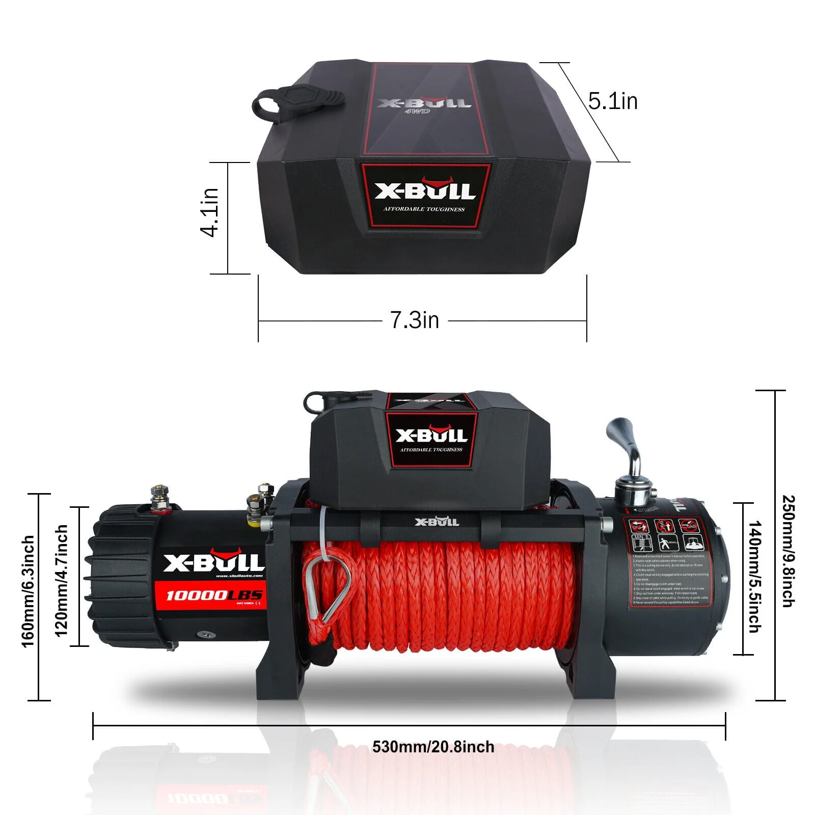 X BULL 10000lb Winch Load Capacity Electric Winch Kit 12V Synthetic Rope Waterproof Electric Winch with Hawse Fairlead with Wireless Handheld Remote and Corded Control Recovery Image 3