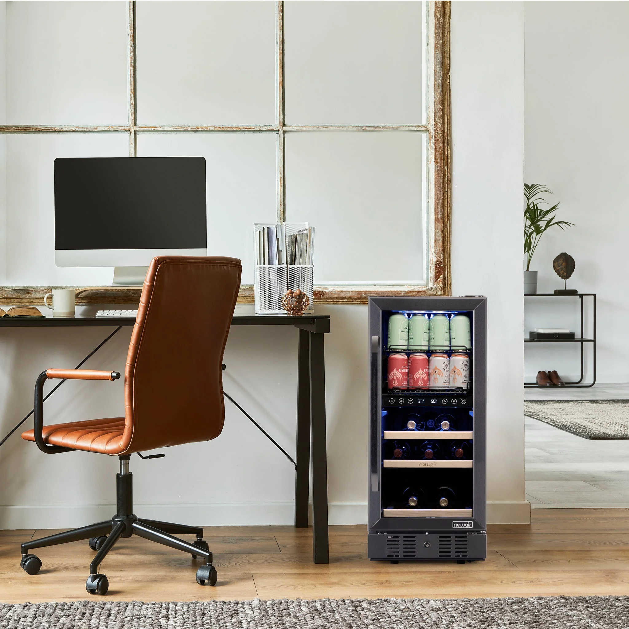 Newair 48-Can, 13-Bottle Built-in Dual Zone Black Beverage Fridge - 15