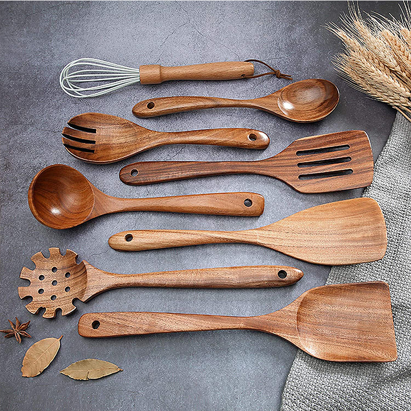 Teak Wooden Spoons for Cooking,12 Pieces Nonstick Kitchen Utensil Set with Wood Utensils Holder