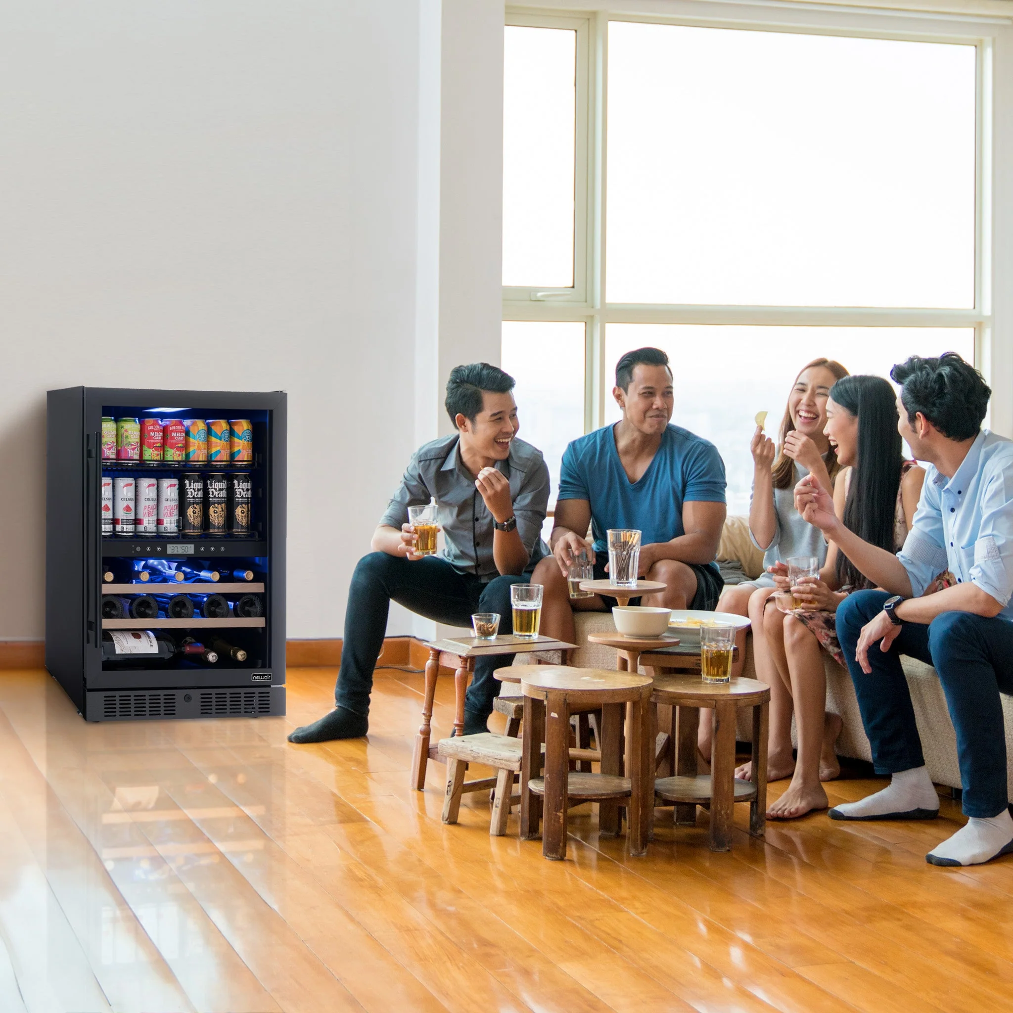 Newair 100-Can, 24-Bottle Built-in Dual Zone Black Beverage Fridge - 24