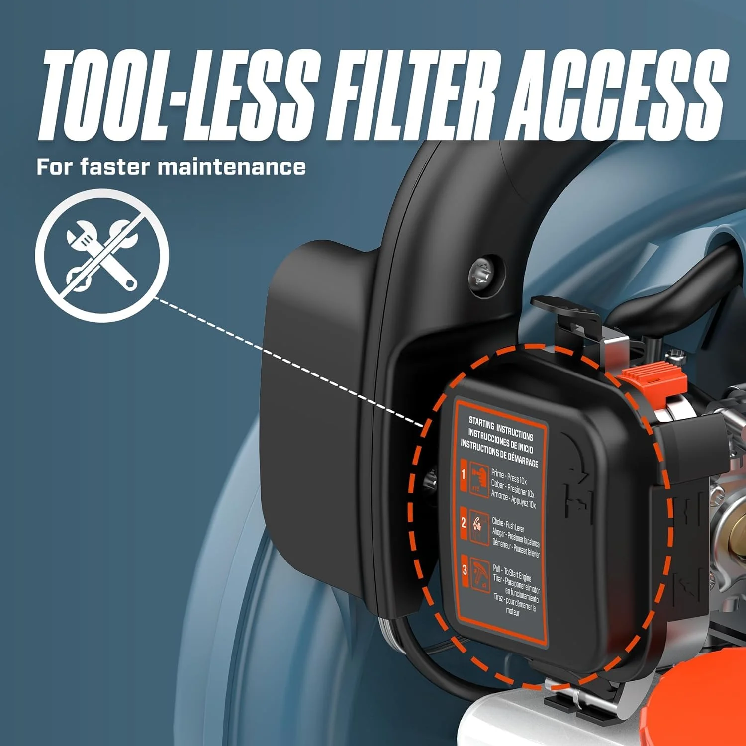 4QL 26.5cc 4-Cycle Gas Powered Leaf Blower, 410 CFM/125 MPH, Dual-Grip Handle, Lightweight, BL4QL-L(26.5cc 410CFM-Handheld) - Image 10