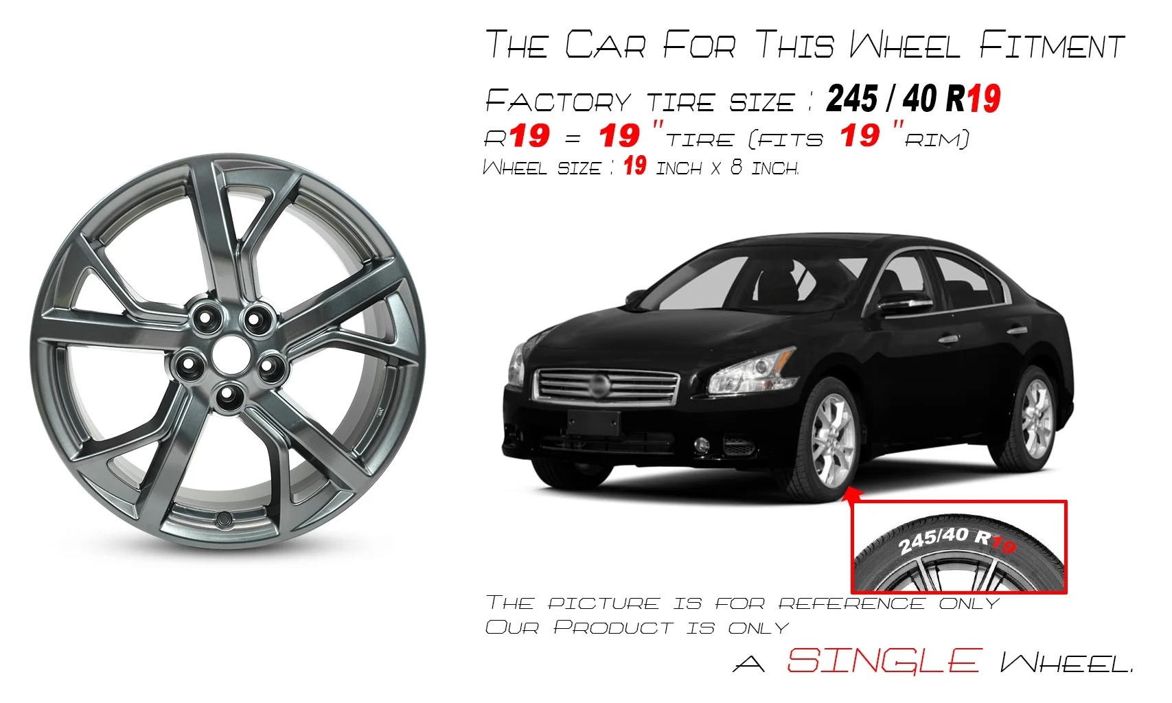 For Nissan Maxima OEM Design Wheel 19" 19x8 2012-2014 Grey Single Replacement Rim - Image 2
