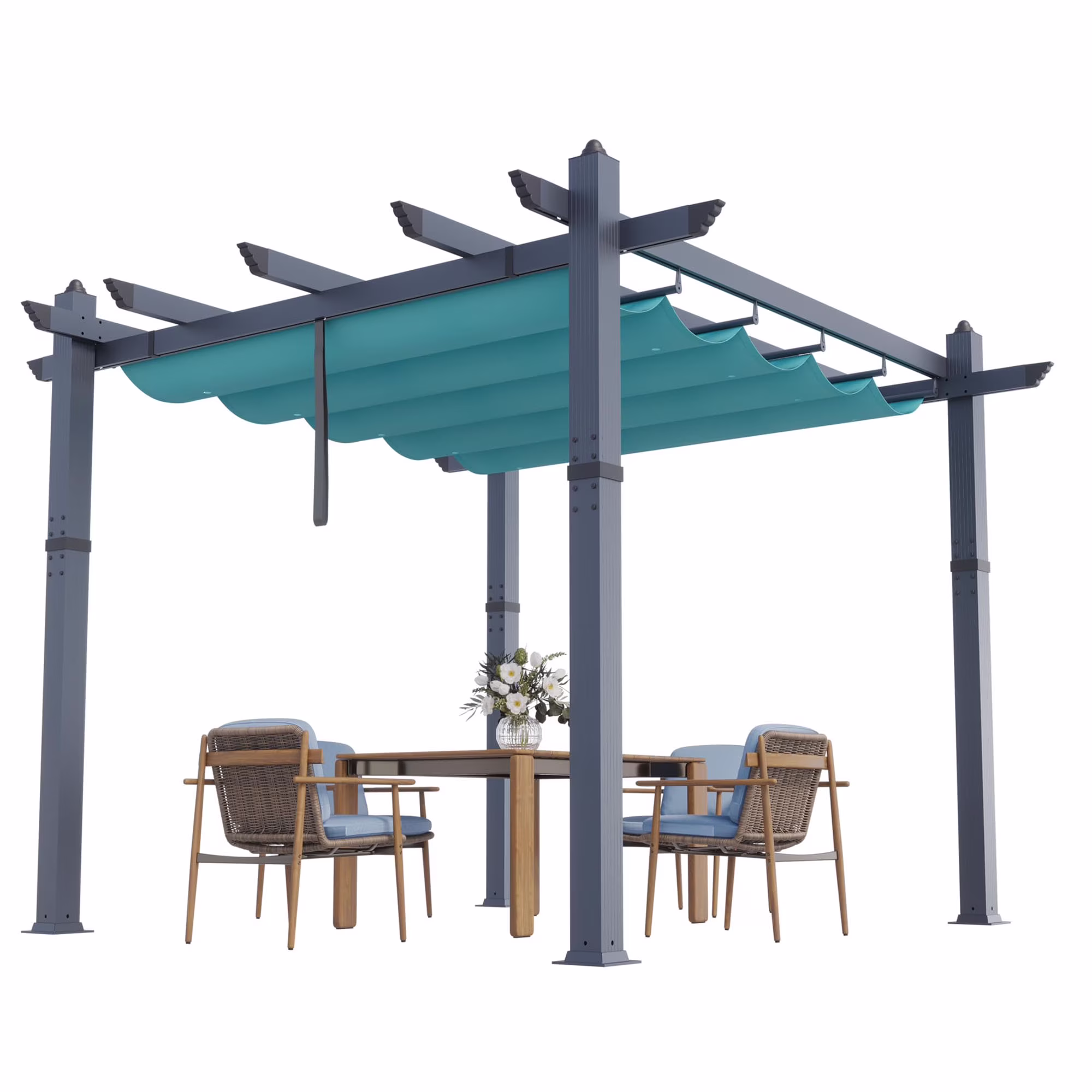 Lumiparty 10x10 FT Outdoor Pergola with Retractable Canopy, Modern Patio Aluminum Frame Shelter for Backyard, Deck, Garden, Blue