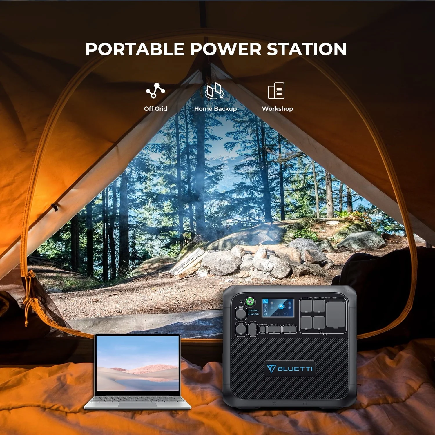 Bluetti AC200MAX Expandable Portable Power Station, 2048Wh 2200W Home Solar Power System, LiFePO4 Solar Generator for RV,Camping Image 4