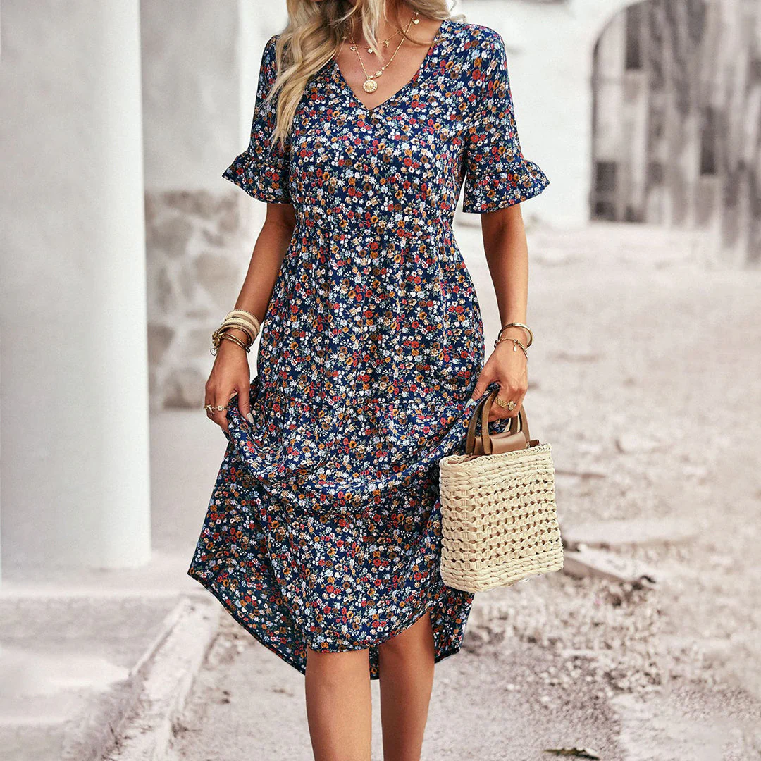 Robe midi d'été fleurie pour femmes