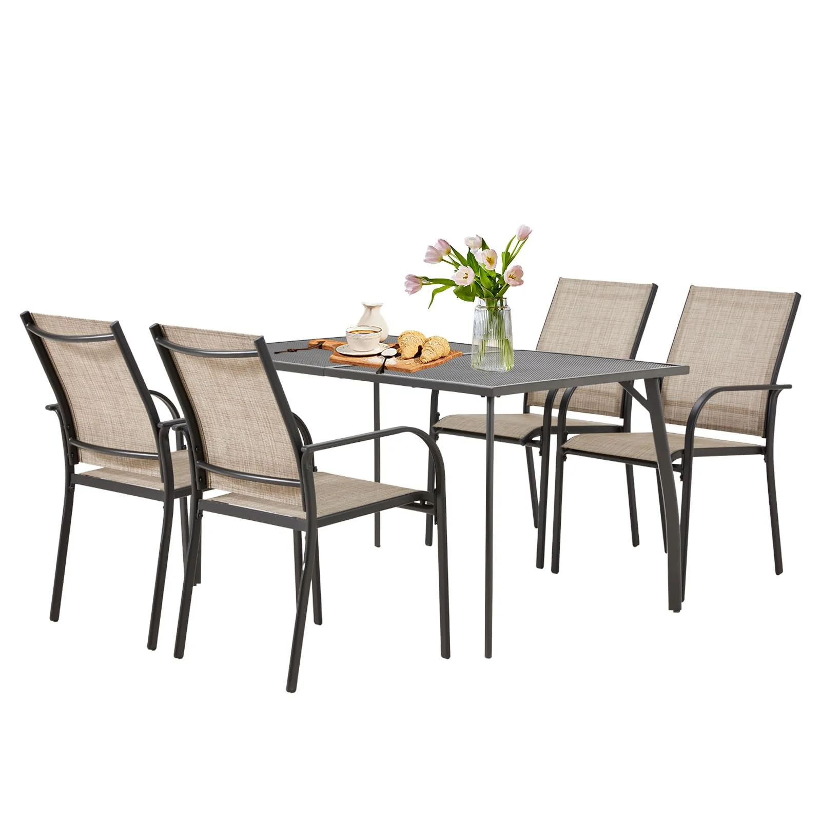 AECOJOY 5 Piece Patio Table and Chair Set for 4, Outdoor Dining Set with Rectangle Table 1.73