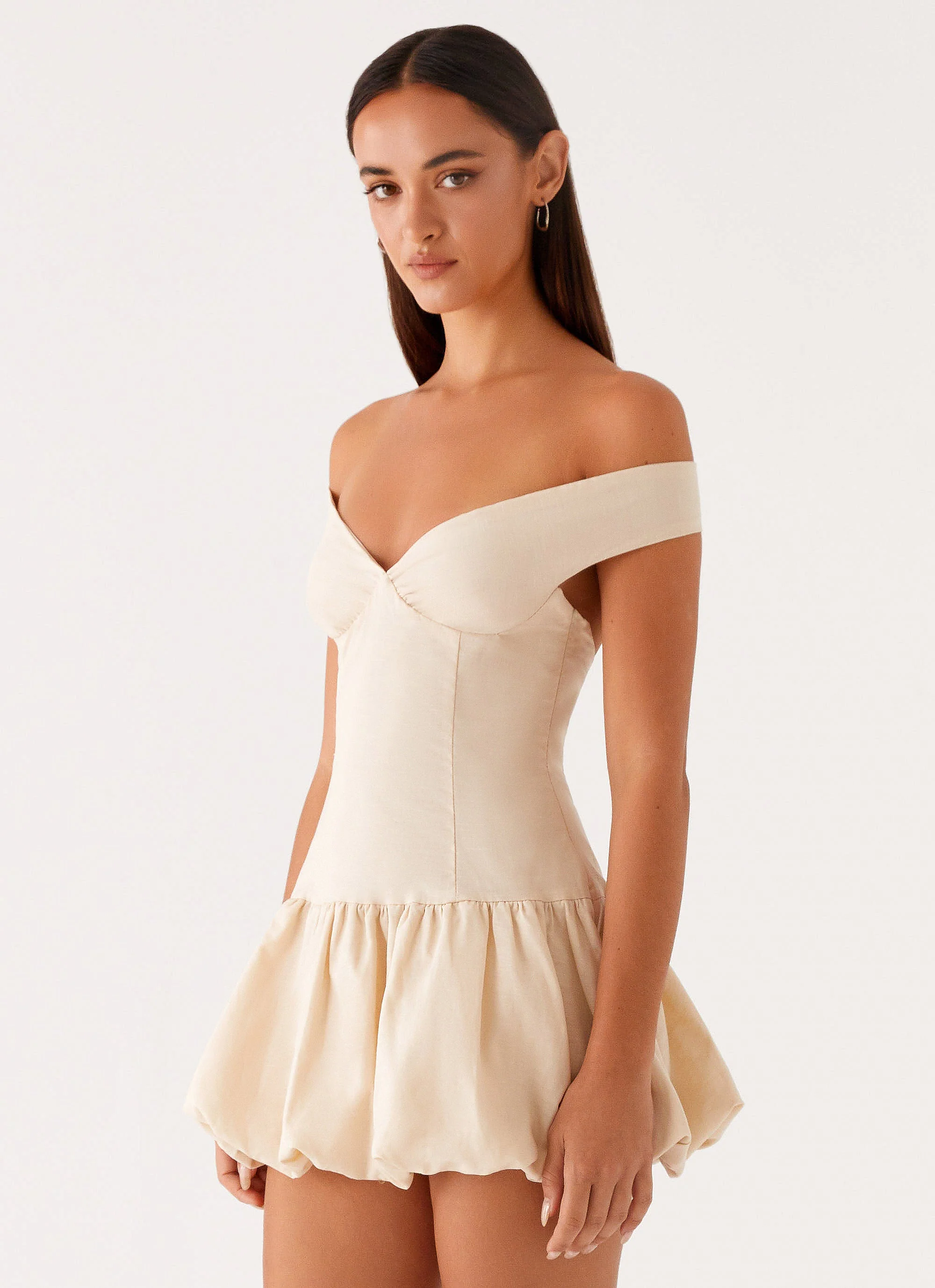 Endless Romance Off Shoulder Mini Dress - Butter