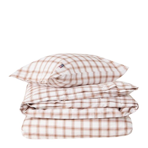 Sengesett 200x220 cm lyocell/bomull pin point rutete white/fudge
