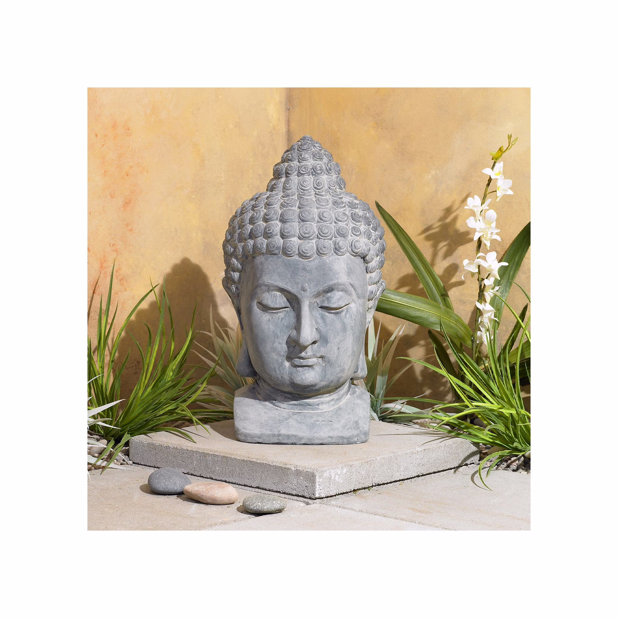 John Timberland Meditating Buddha Head Statue Sculpture Zen Asian Garden Decor Outdoor Front Porch Gray Faux Stone 18 1/2 Tall